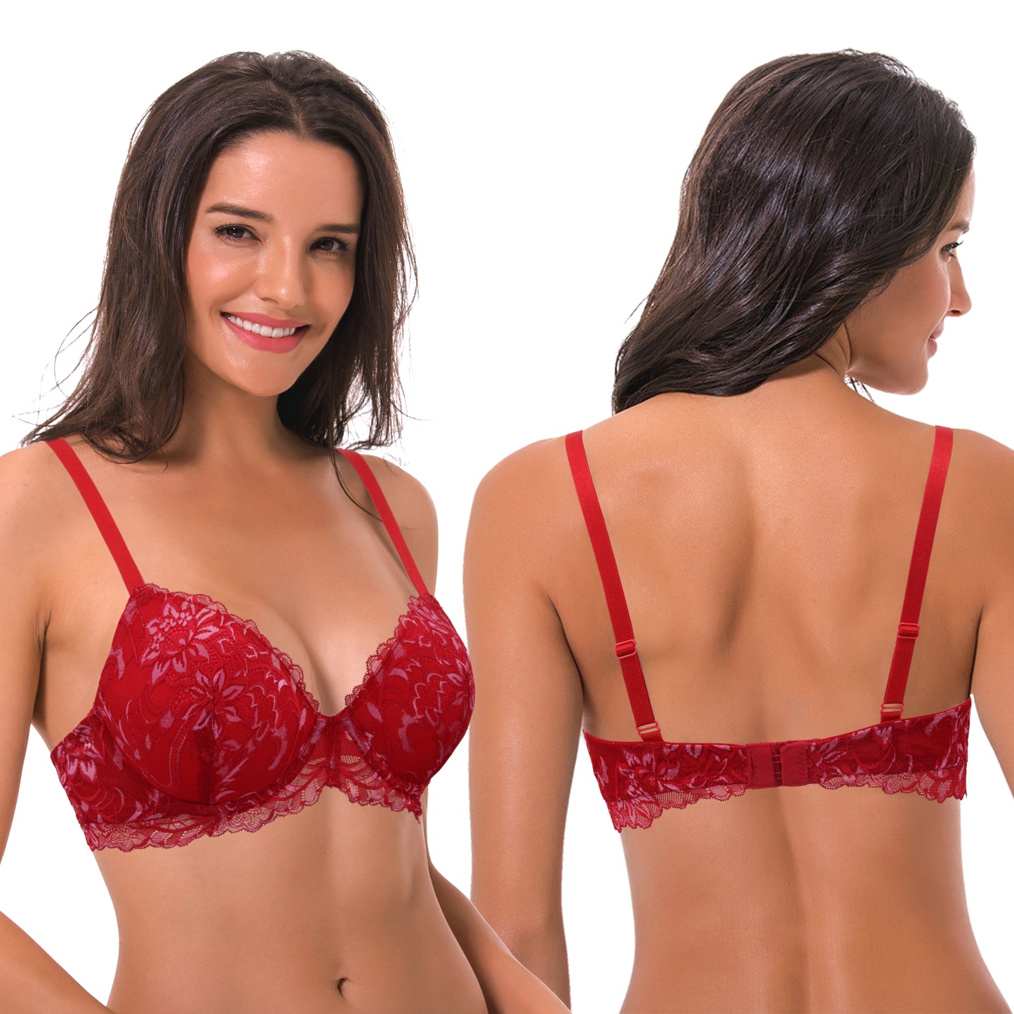 Women's Underwire Plus Size Push Up Add 1 and a Half Cup Lace Bras