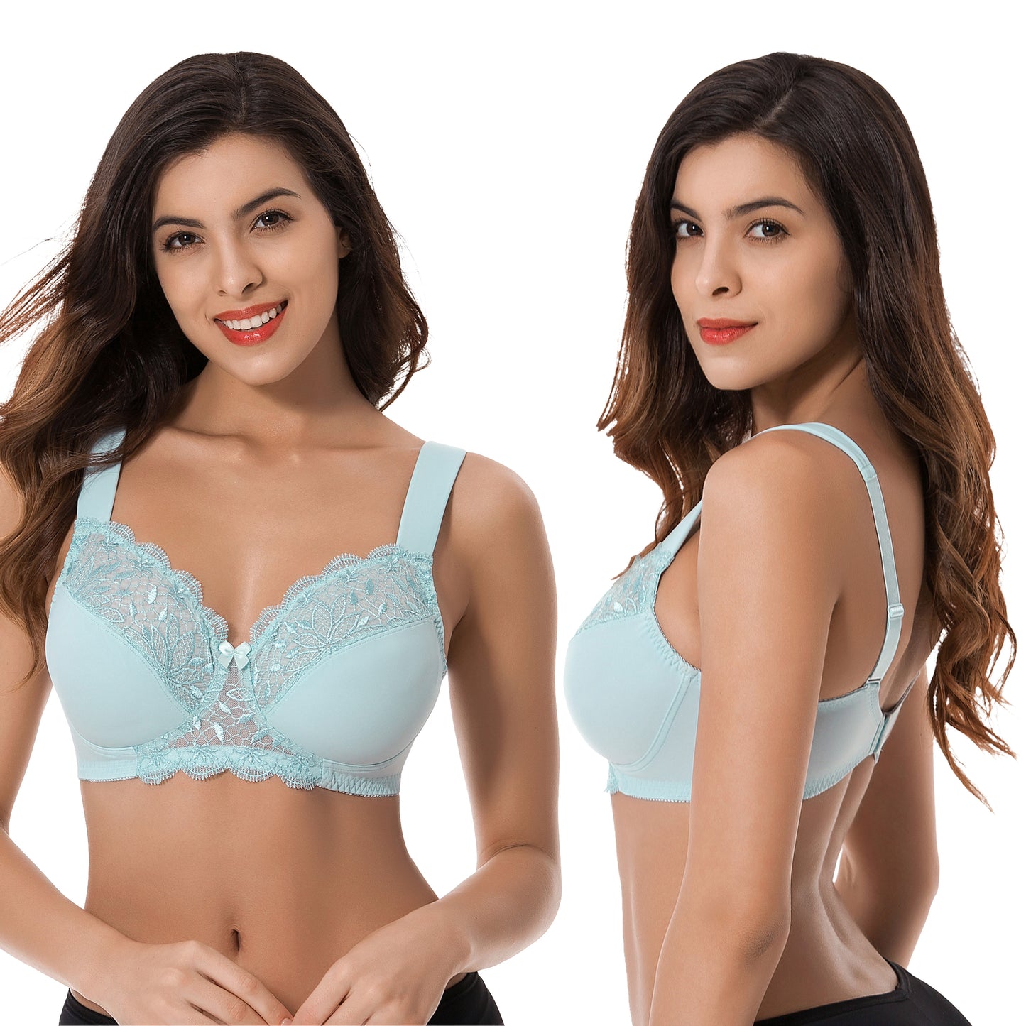 Plus Size Unlined Minimizer Wirefree Bras with Embroidery Lace-3Pack