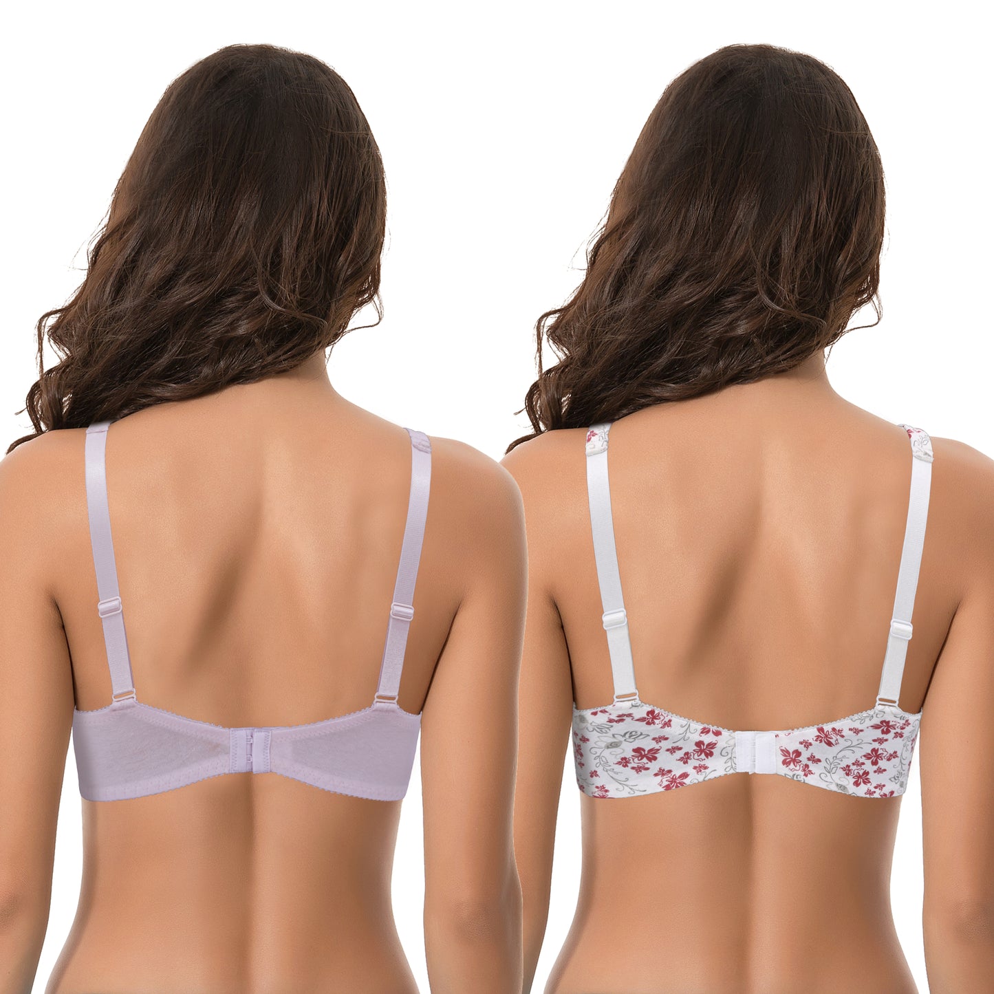 Women's Plus Size Unlined Underwire Lace Bra with Cushion Straps-2PK-White/Red/Lt Gray,Lt Pink
