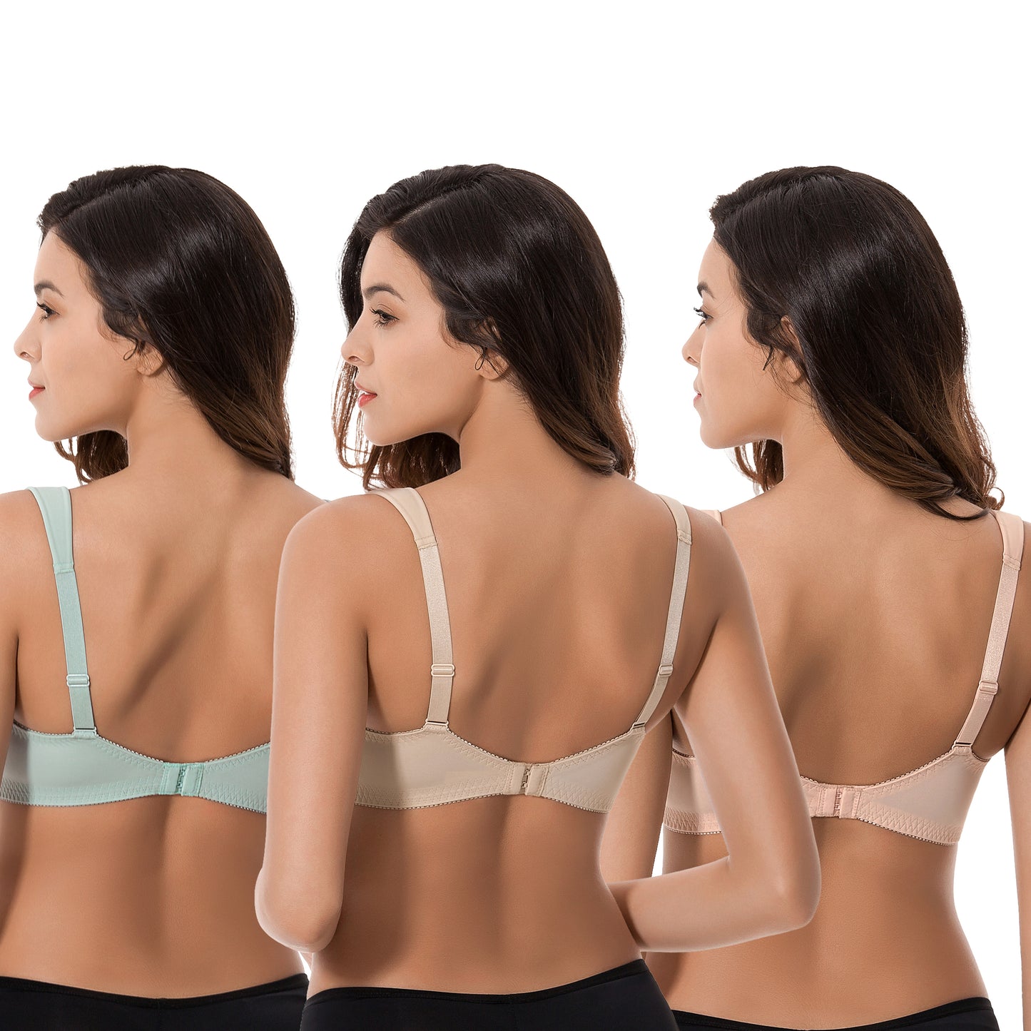 Plus Size Minimizer Unlined Wireless Bra with Lace Embroidery-3Pack-SAGE,NUDE,BLUSH