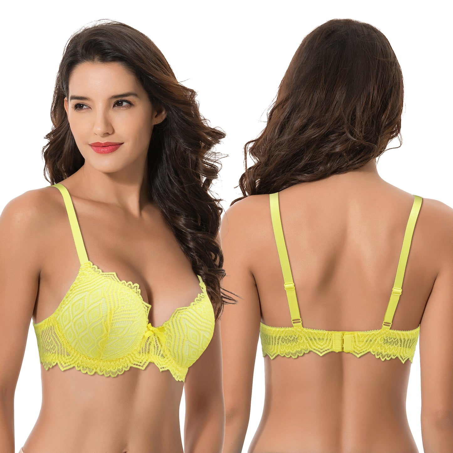 Women's Plus Size Push Up Add 1 Cup Underwire Perfect Shape Lace Bras-2Pk