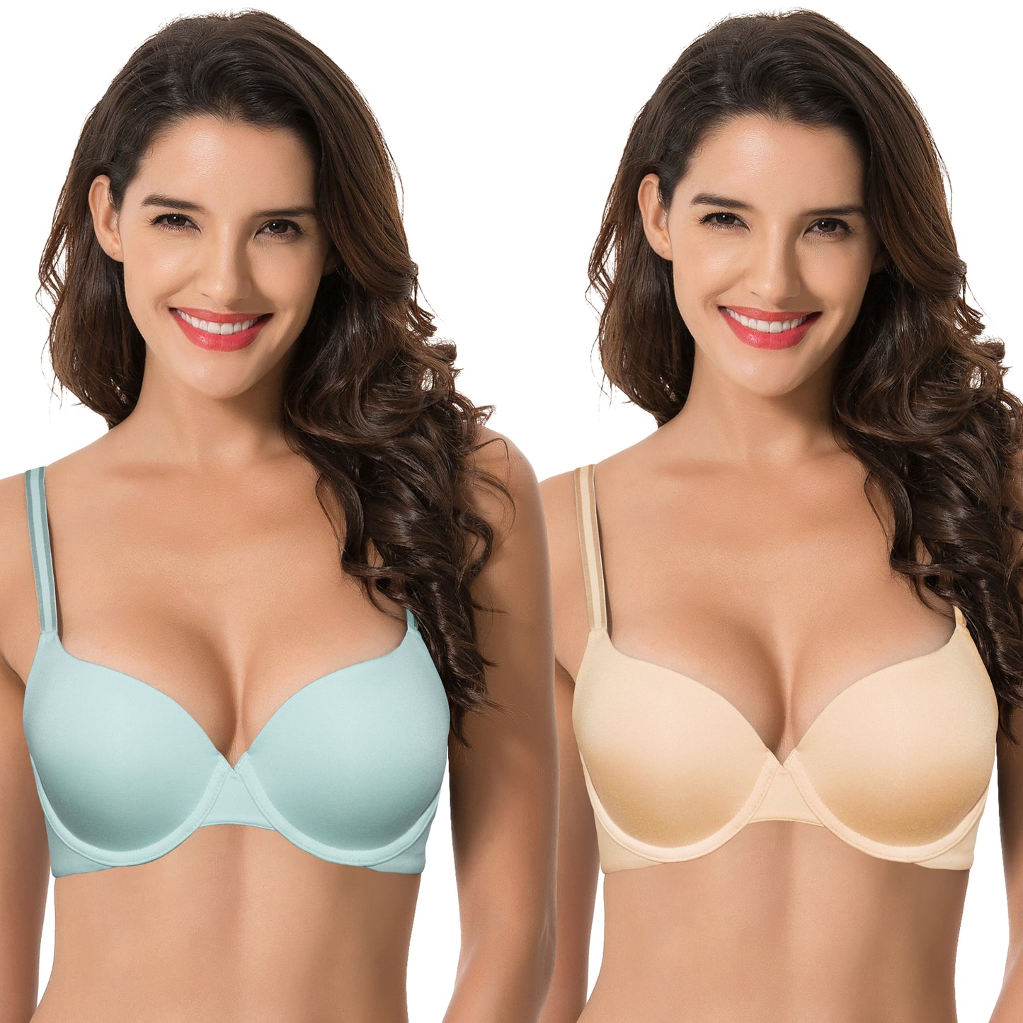 Women's Light Lift Add 1 Cup Push Up Underwire Convertible Tshirt Bra-2PK