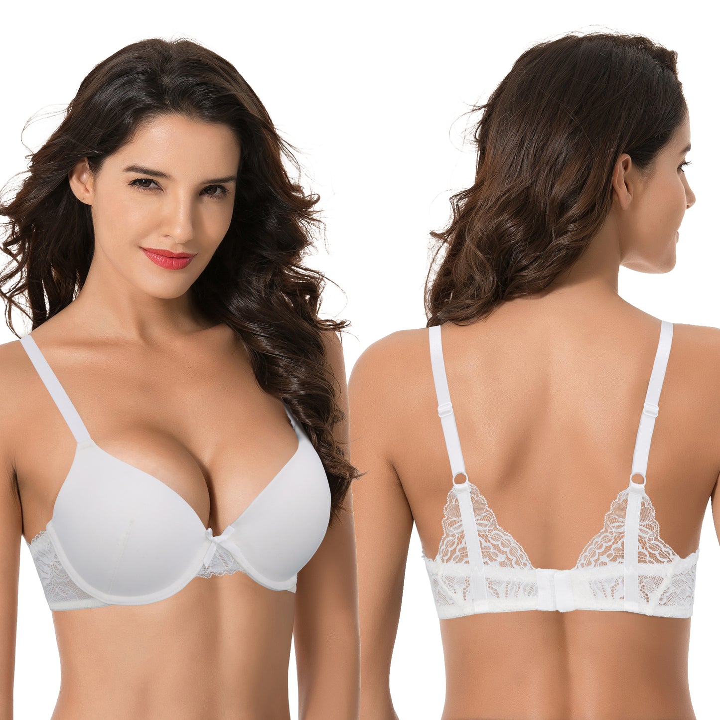 Women's Plus Size Push Up Add 1 Cup Underwire Perfect Shape Tshirt Bra-2PK-WHITE,ORANGE