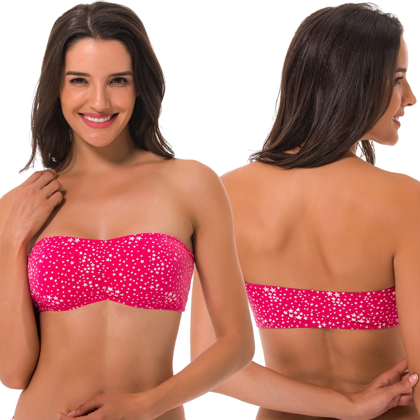 Women's Cotton Bandeau Wirefree Strapless Bra Crop Tube Top-2 Multi-Color Pack