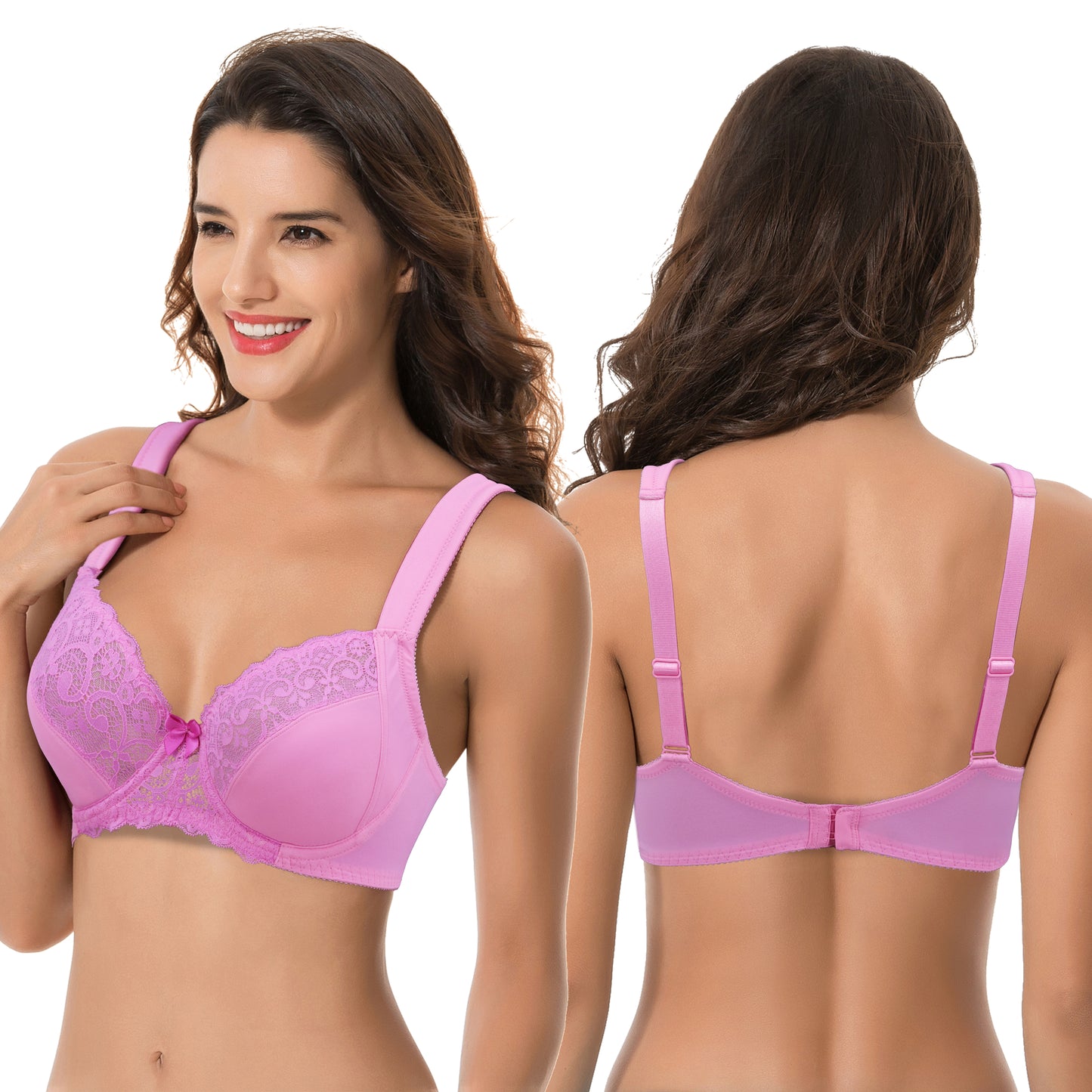 Women's Plus Size Unlined Underwire Lace Bra with Cushion Straps