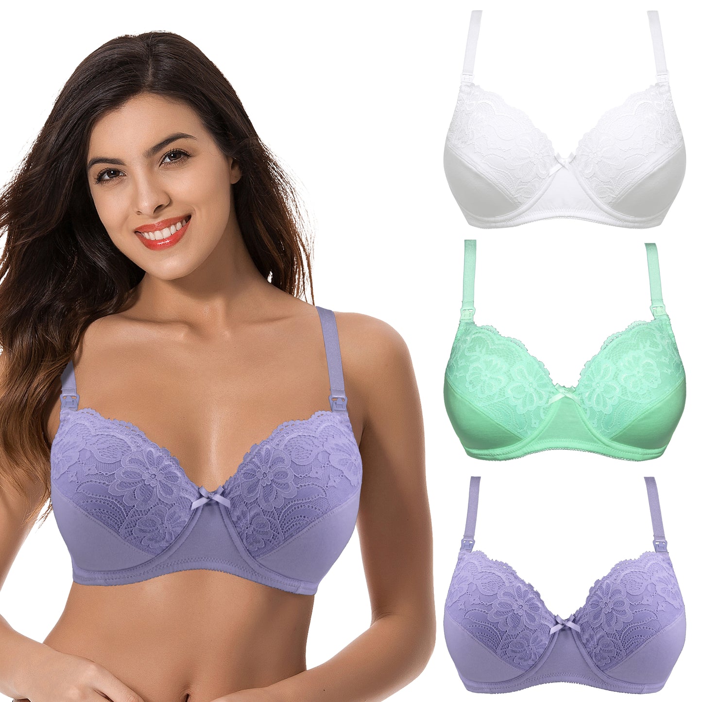 Plus Size Nursing Underwire Bra with drop-down cups (Pack of 3)
