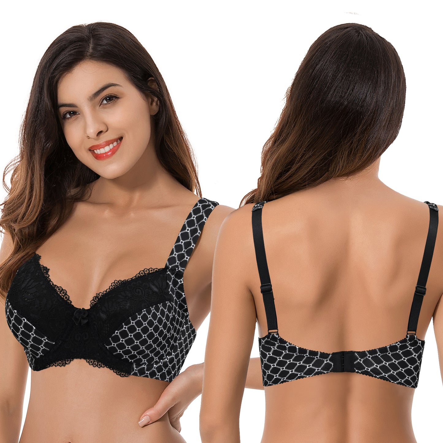 Women's Plus Size Unlined Underwire Lace Bra with Cushion Straps