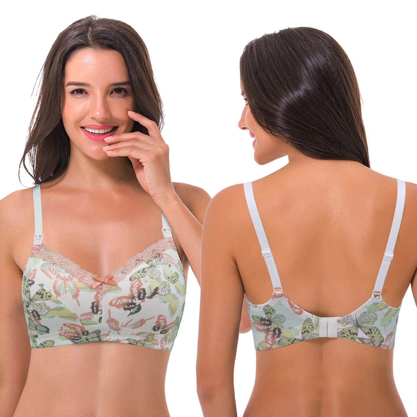 Women's Nursing Plus Size Wirefree Unlined Maternity Lace Trim Bra