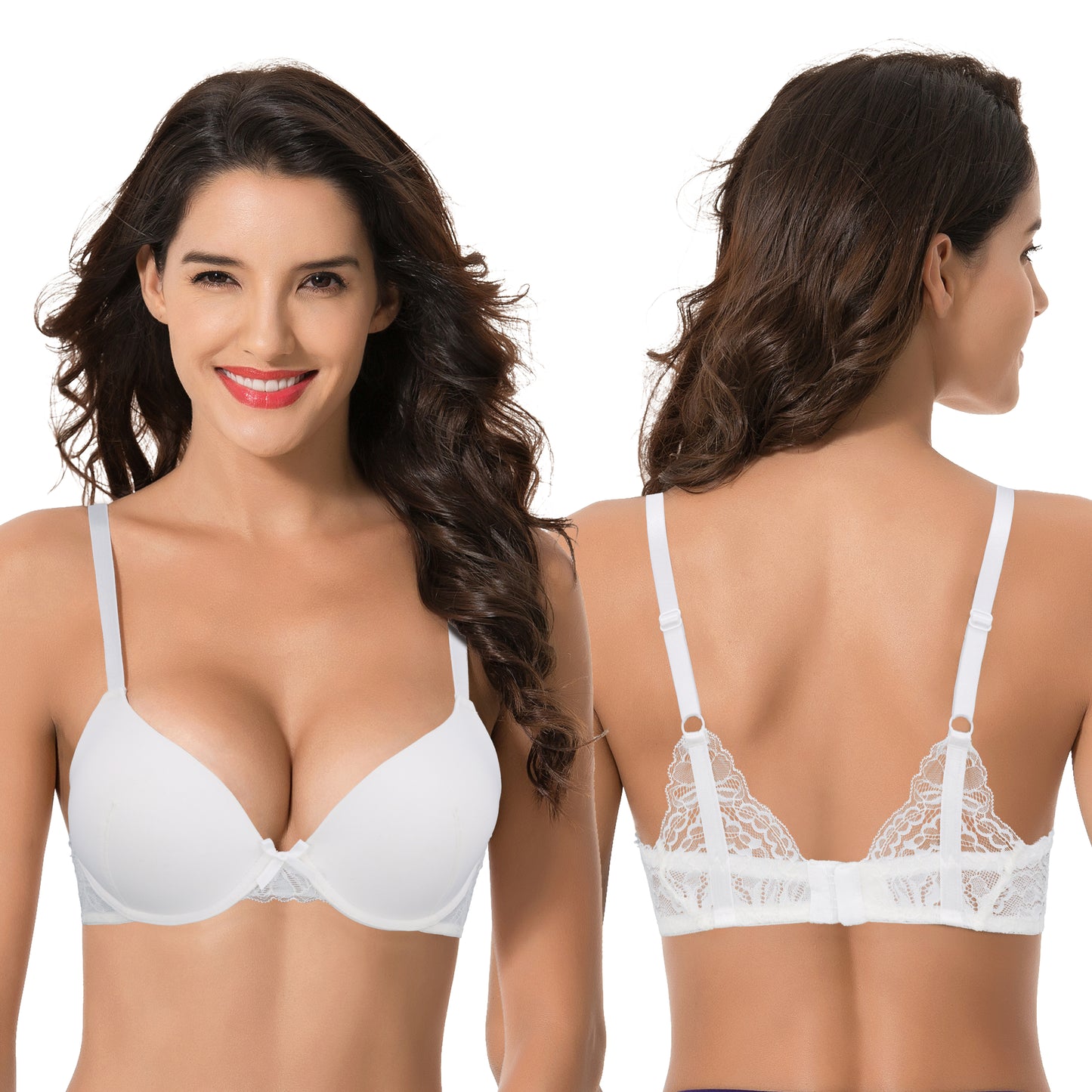 Women's Plus Size Push Up Add 1 Cup Underwire Perfect Shape Tshirt Bra-2PK-WHITE,RED