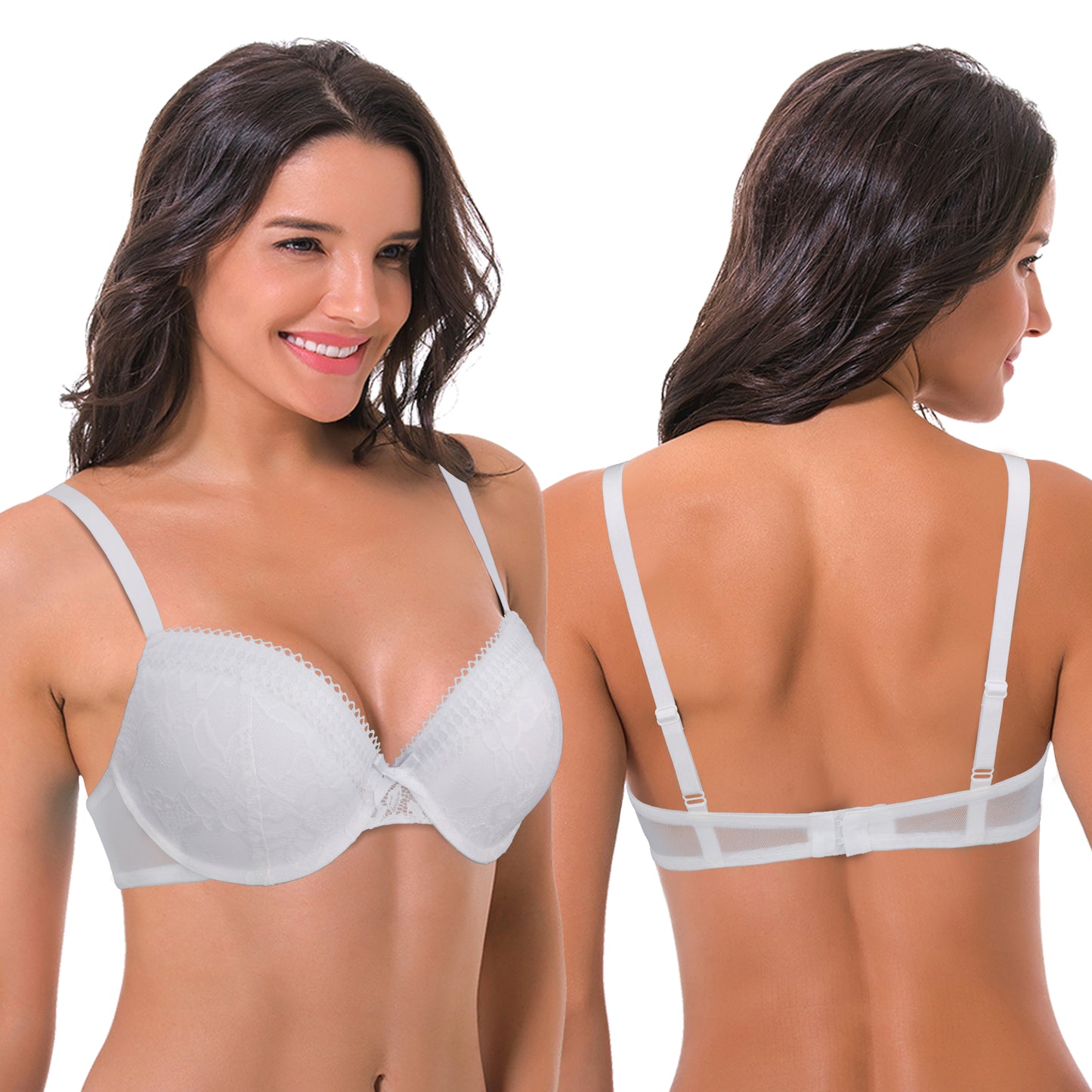 Women's Plus Size Lightly Padded Balconette Lace Underwire Bra-2Pack