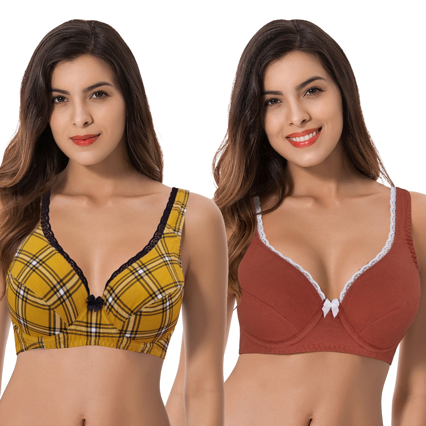 Women’s Unlined Plus Size Comfort Cotton Underwire Bra-Yellow/Black,Rust