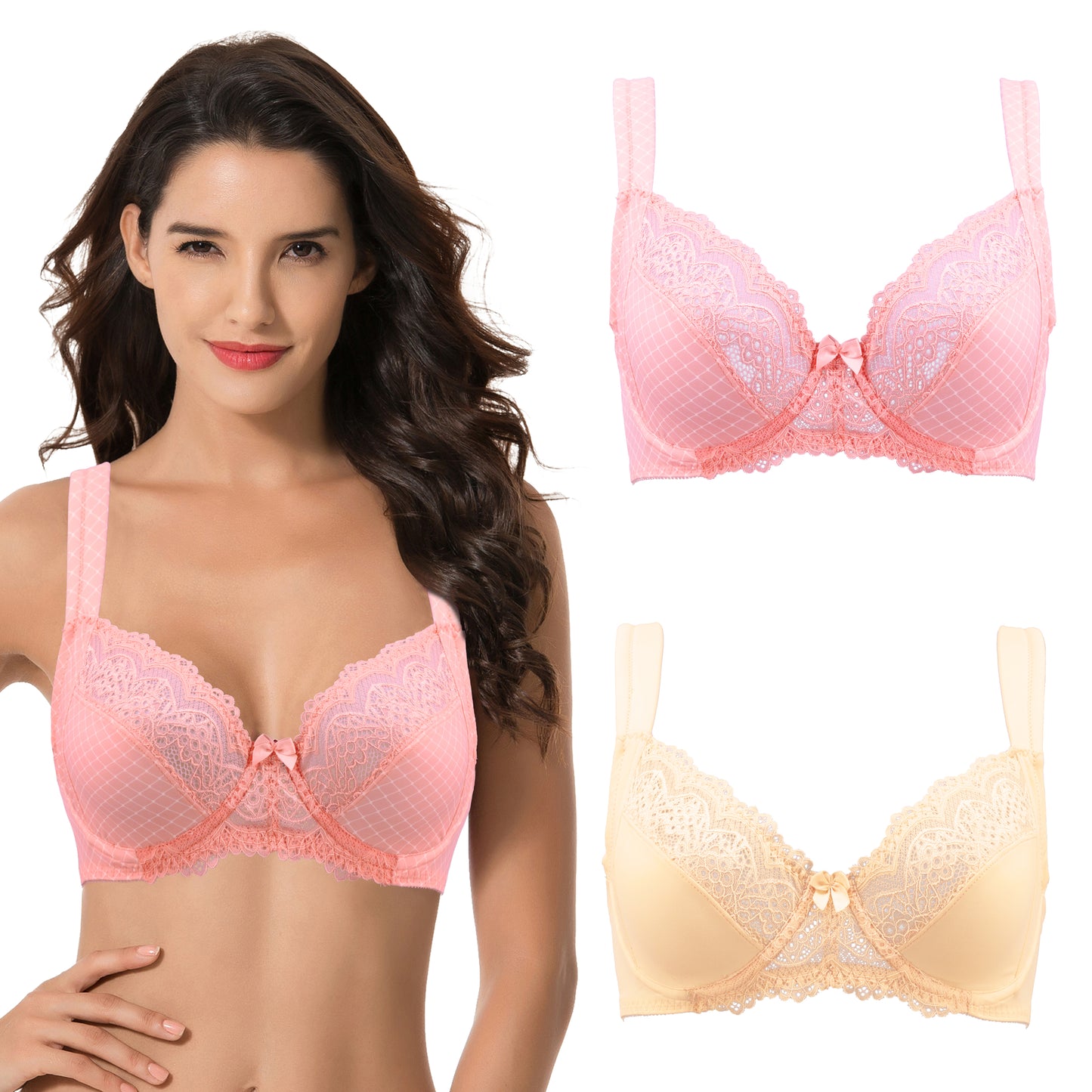 Women's Plus Size Unlined Underwire Lace Bra with Cushion Straps