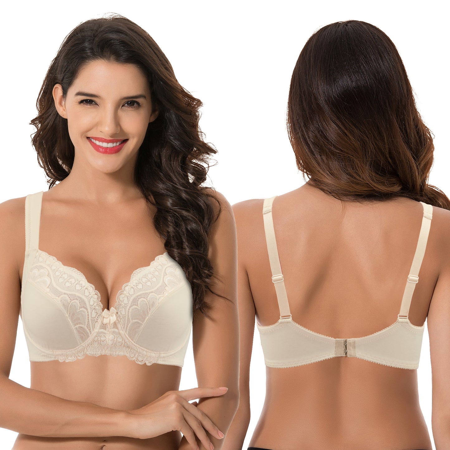 Women's Plus Size Unlined Underwire Lace Bra with Cushion Straps