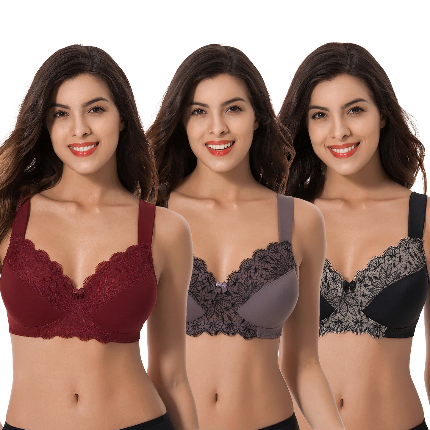 Plus Size Unlined Minimizer Wirefree Bras with Embroidery Lace