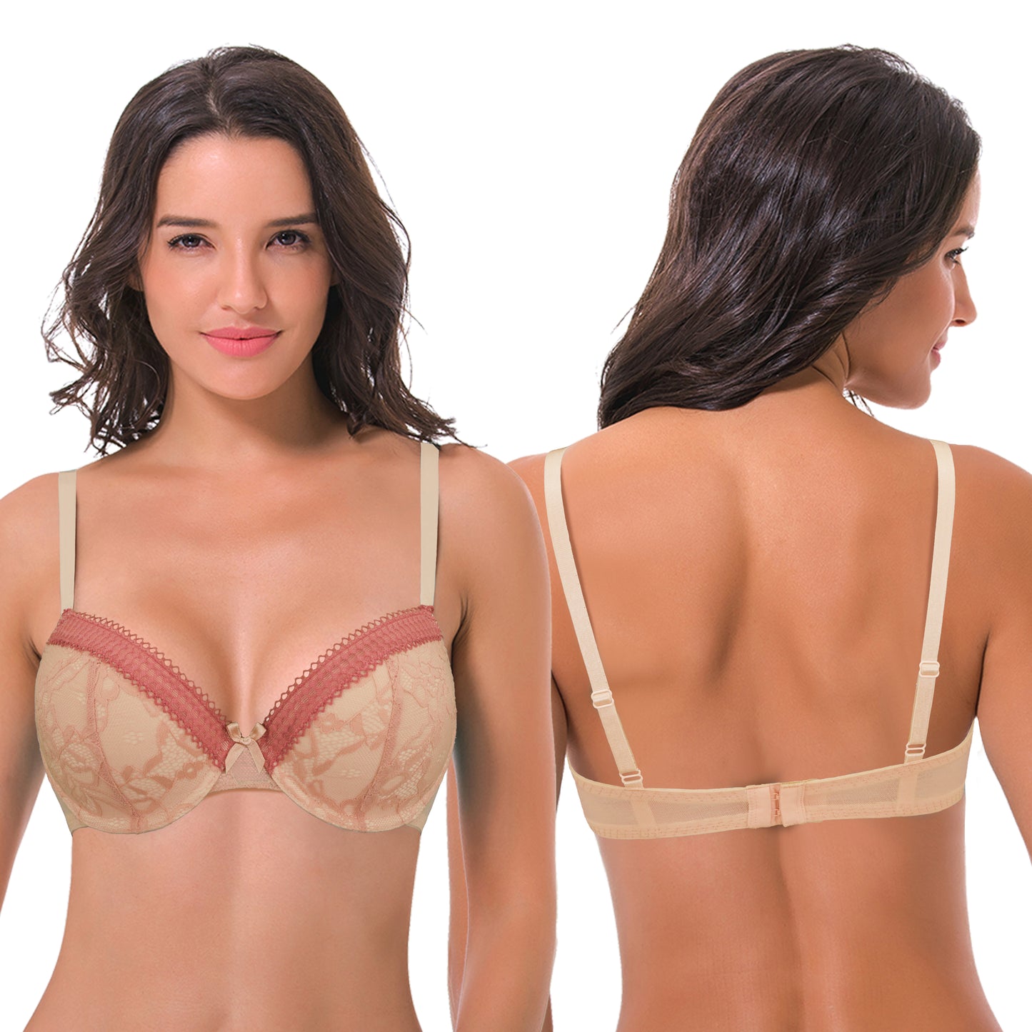 Women's Plus Size Lightly Padded Balconette Lace Underwire Bra-2Pack
