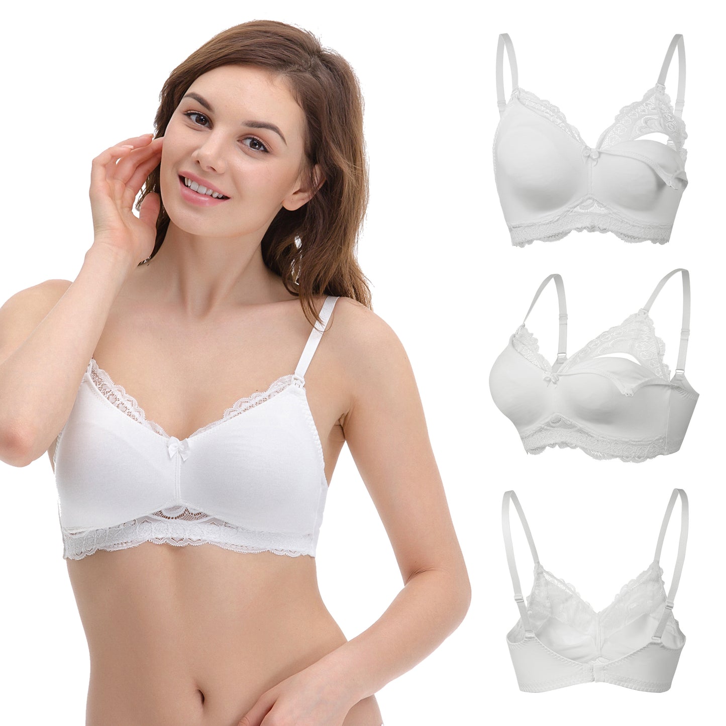 Plus Size Nursing Cotton Unlined Wirefree Bra With Lace Trim
