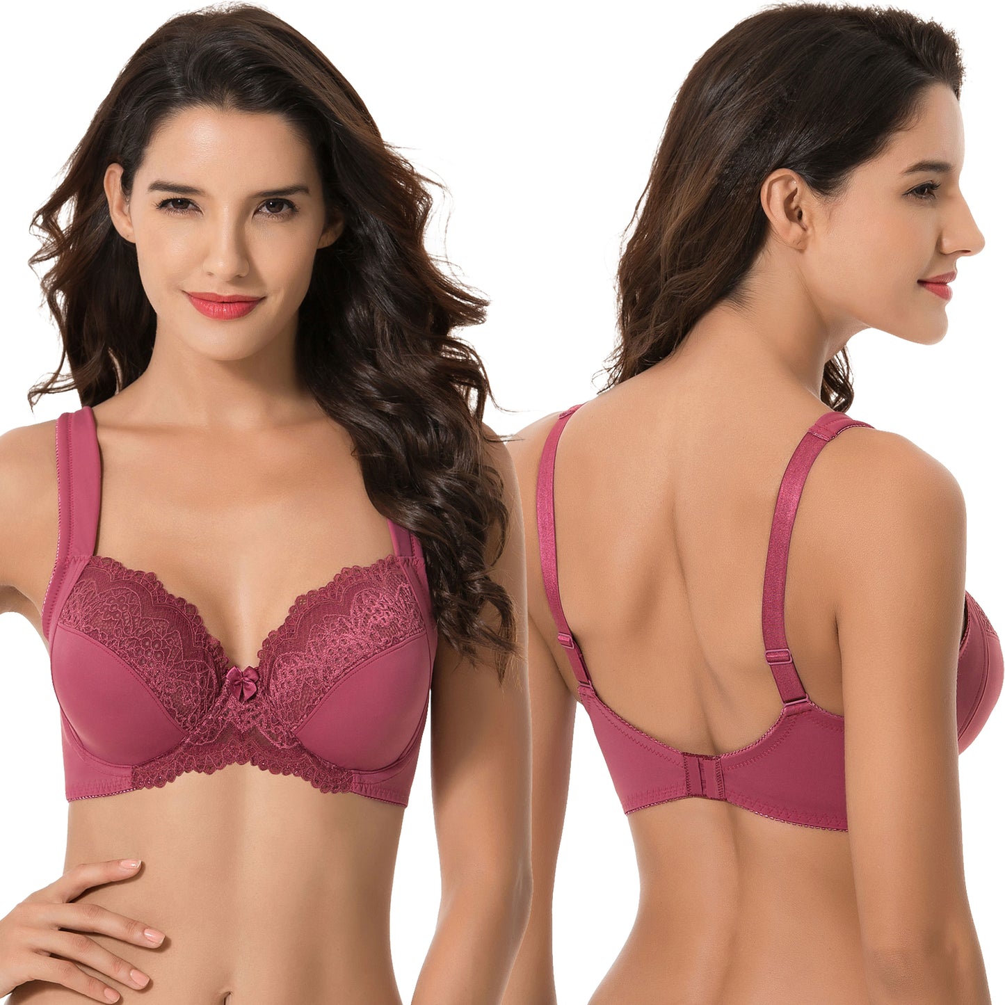 Women's Plus Size Unlined Underwire Lace Bra with Cushion Straps-Bluestone Print,Violet