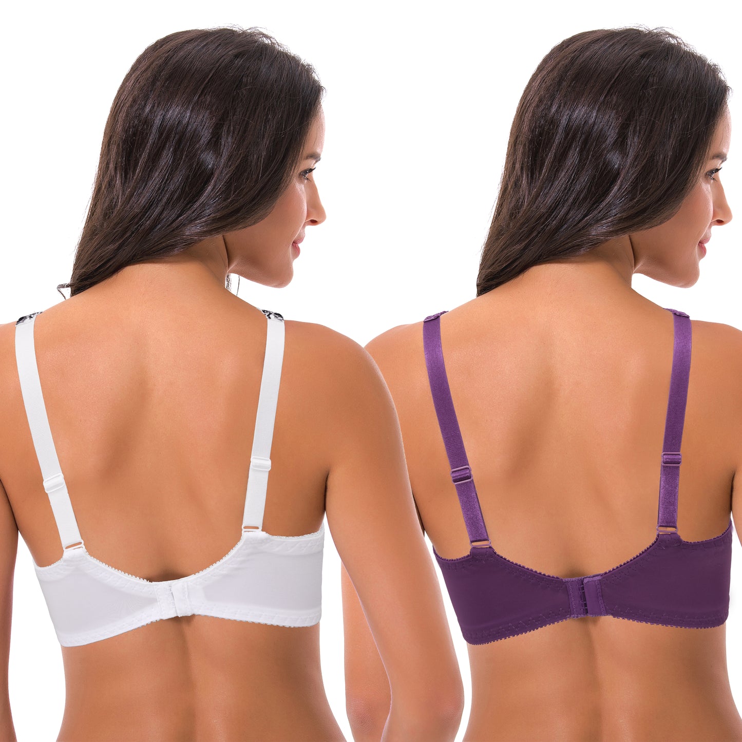 Women's Minimizer Unlined Underwire Bra With Lace Embroidery-2 Pack-Mag,White