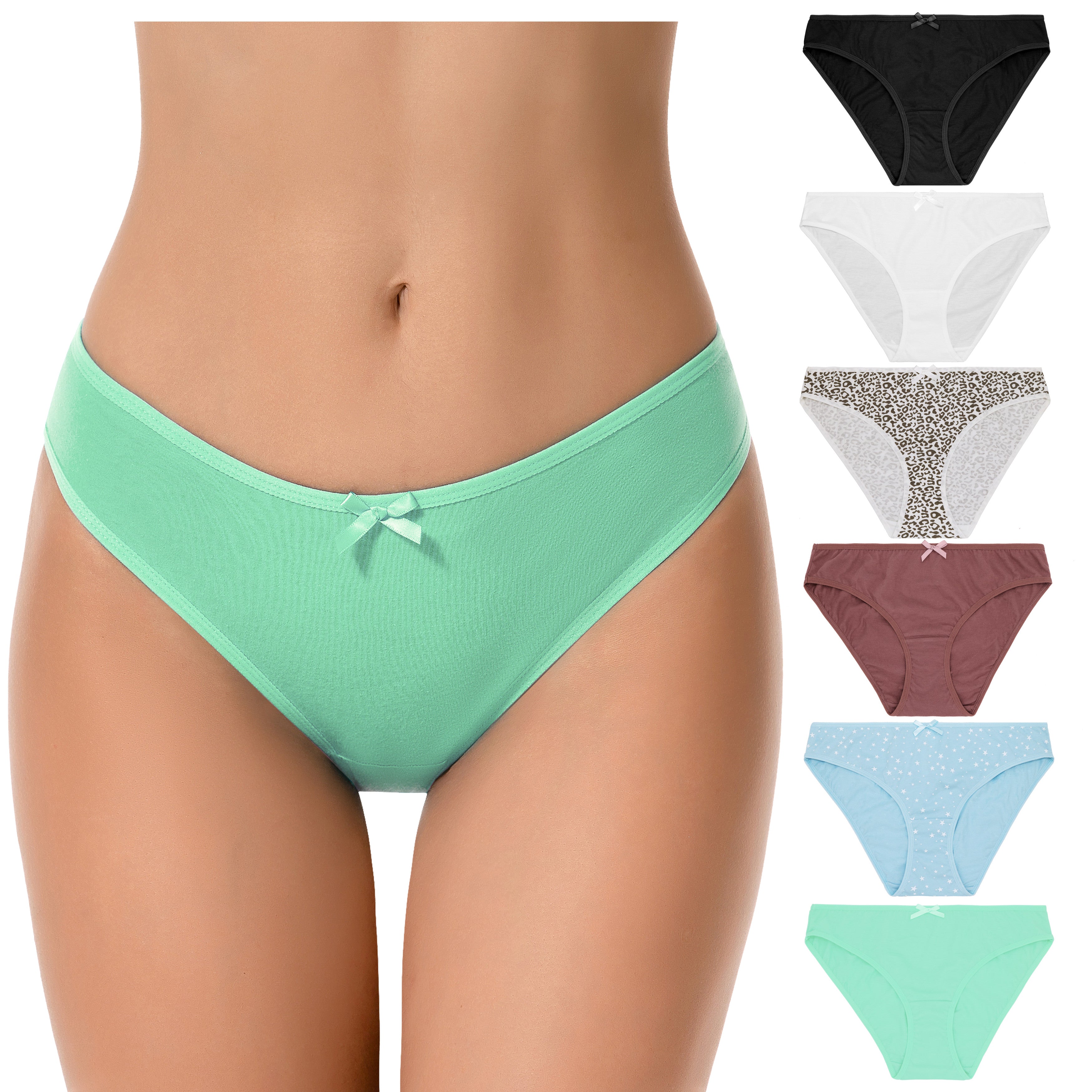 Curve Muse Womens 100% Cotton Bikini Briefs Mid Waist Underwear Panties-6  Pack-PACKA-XXL
