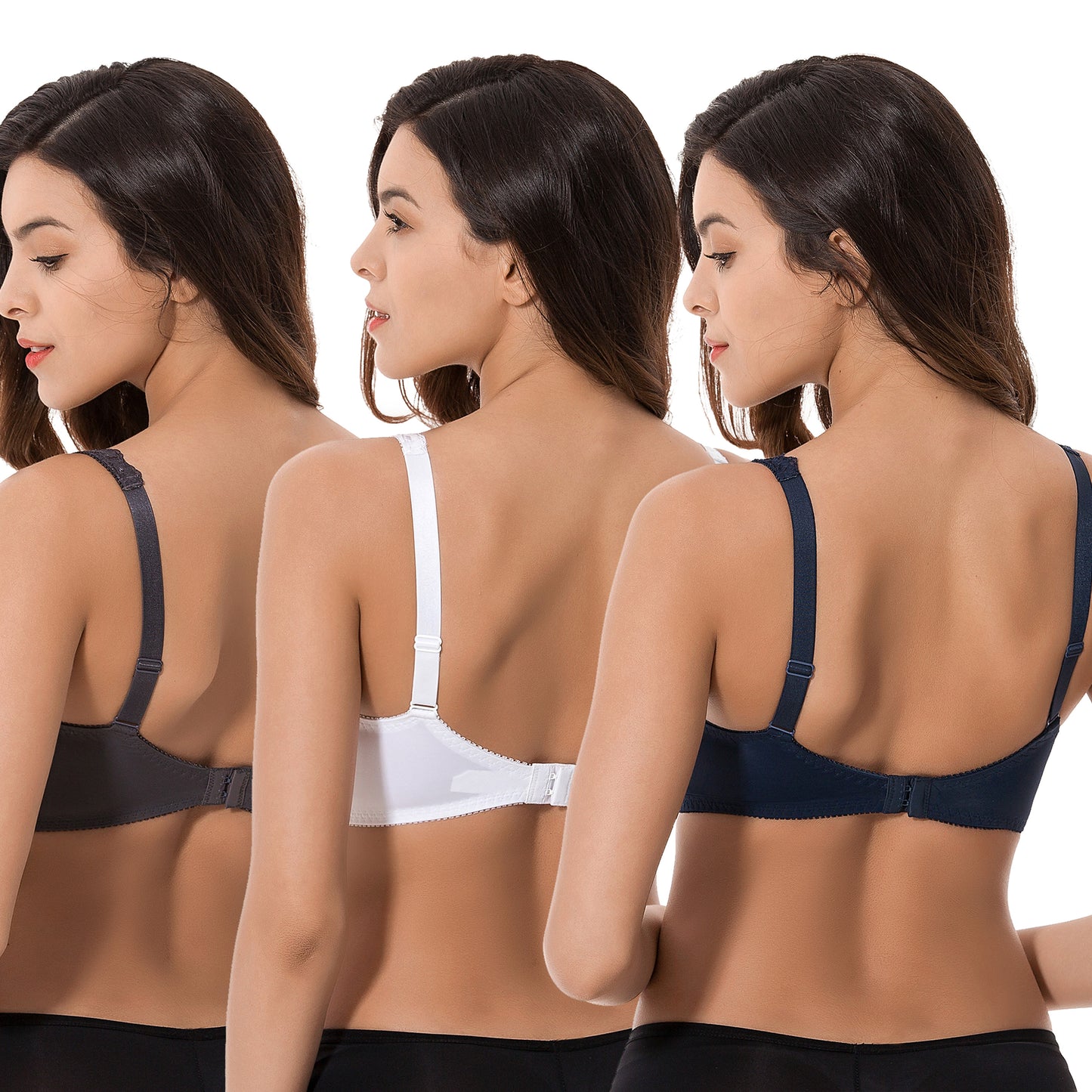 Plus Size Minimizer Underwire Unlined Bra with Embroidery Lace-3Pack