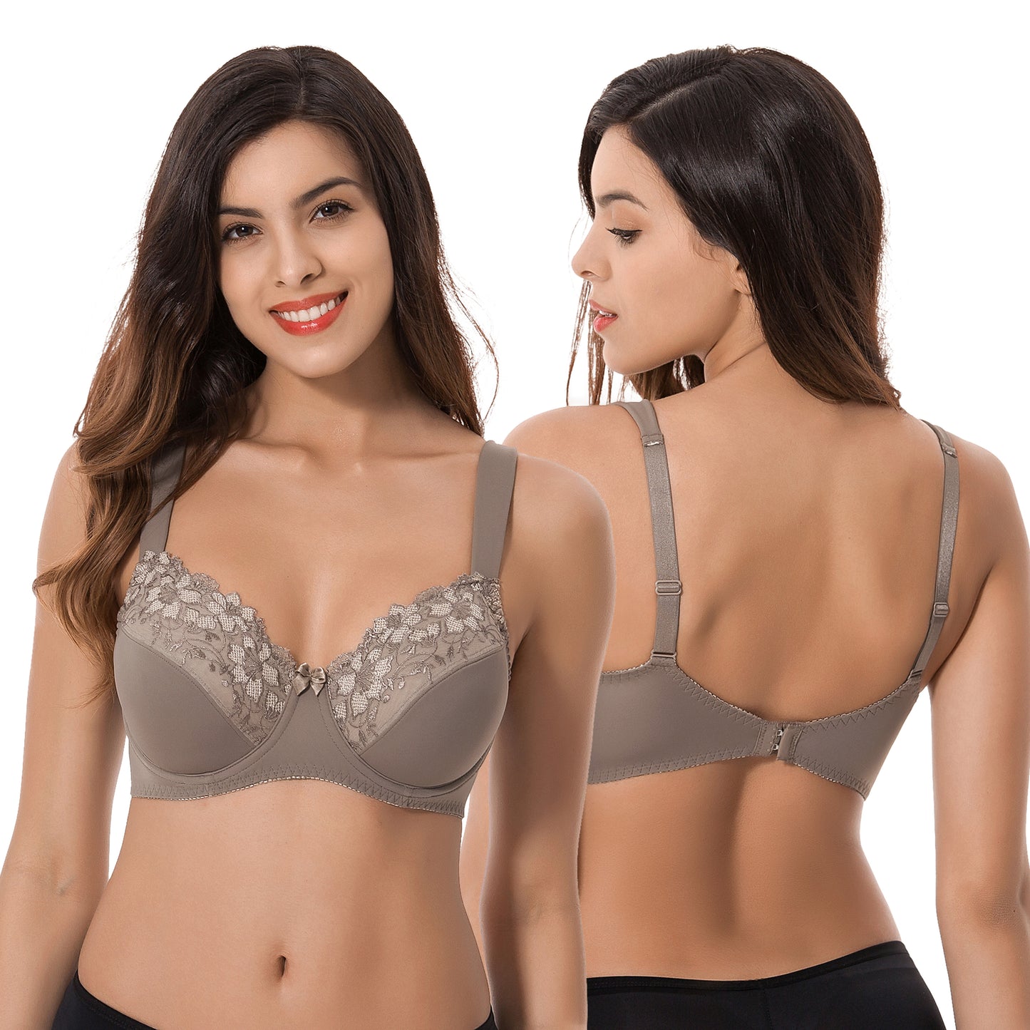 Plus Size Minimizer Underwire Bra with Embroidery Lace-3Pack