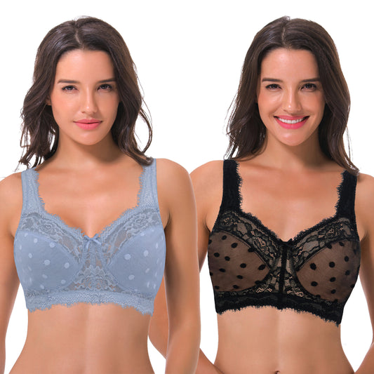 Women's Plus Size Minimizer Lace Full Coverage Unlined Wireless Bra