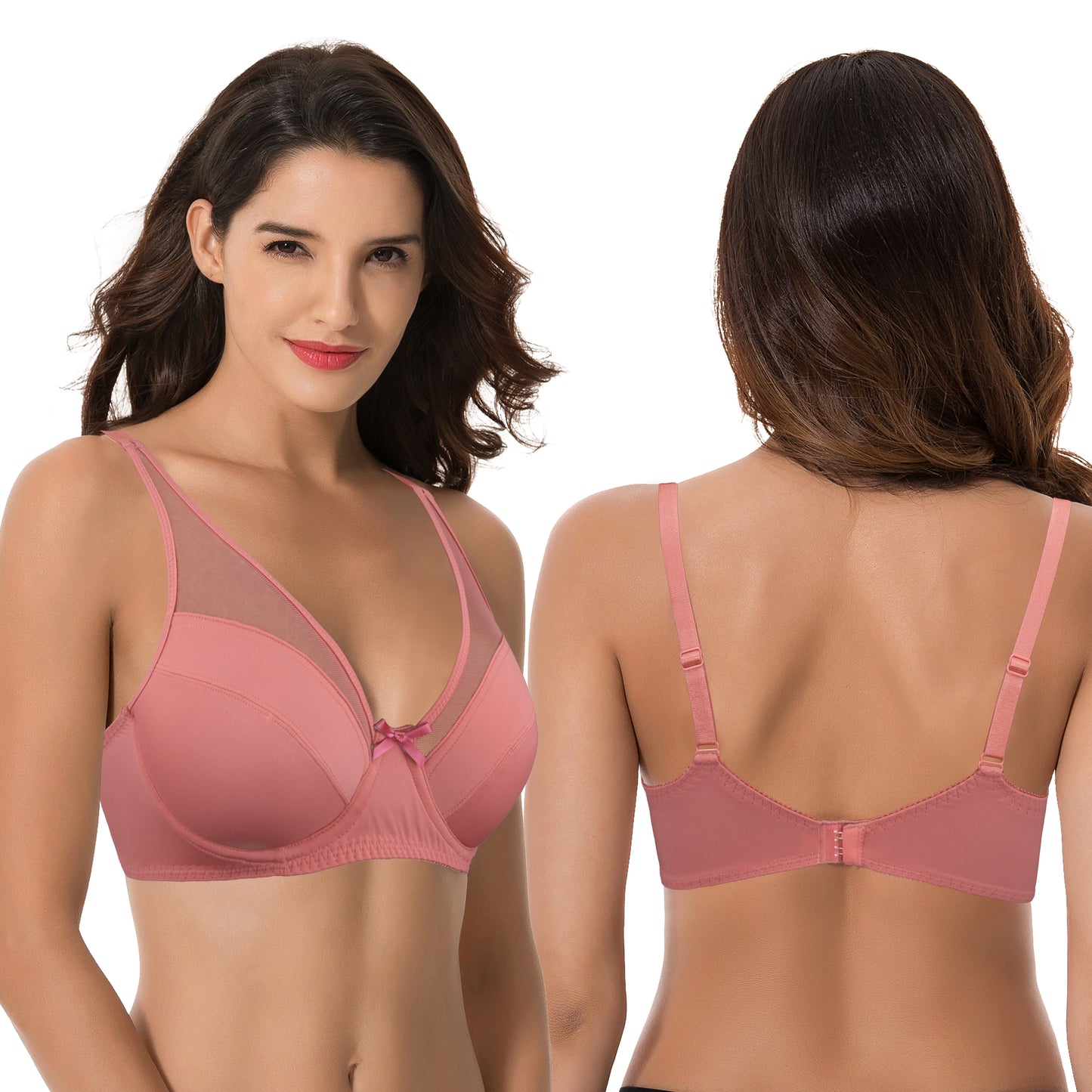 Plus Size Minimizer Underwire Bra with Floral and leopard Print-2pack