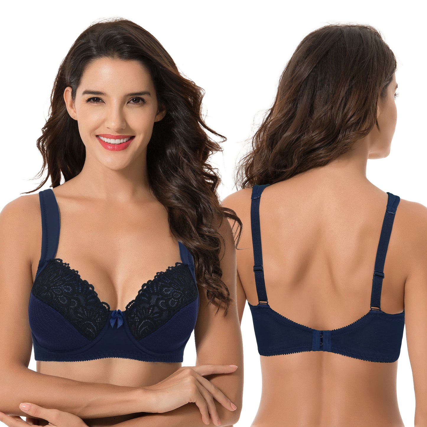Women's Plus Size Unlined Underwire Lace Bra with Cushion Straps