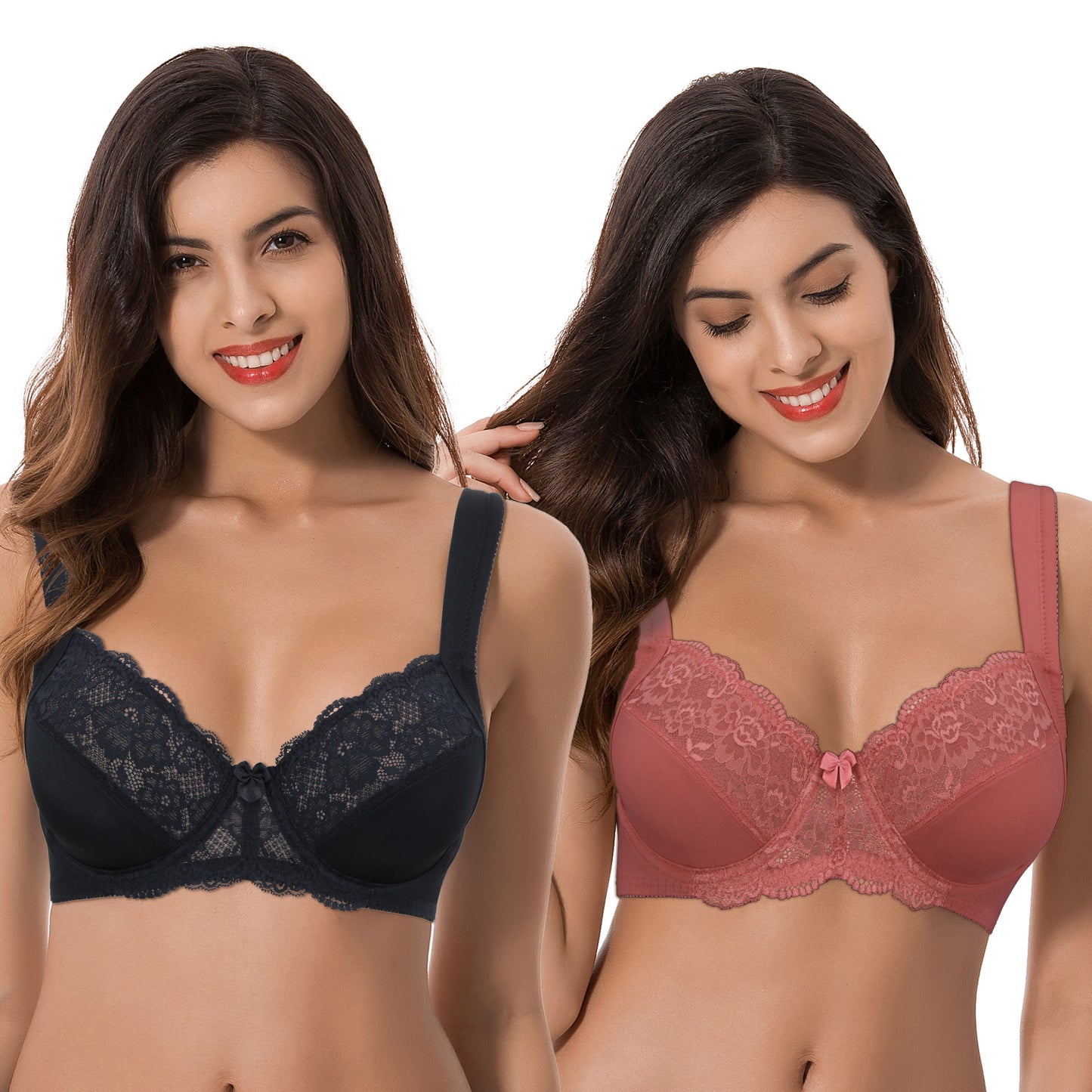 Women's Plus Size Unlined Underwire Lace Bra with Cushion Straps
