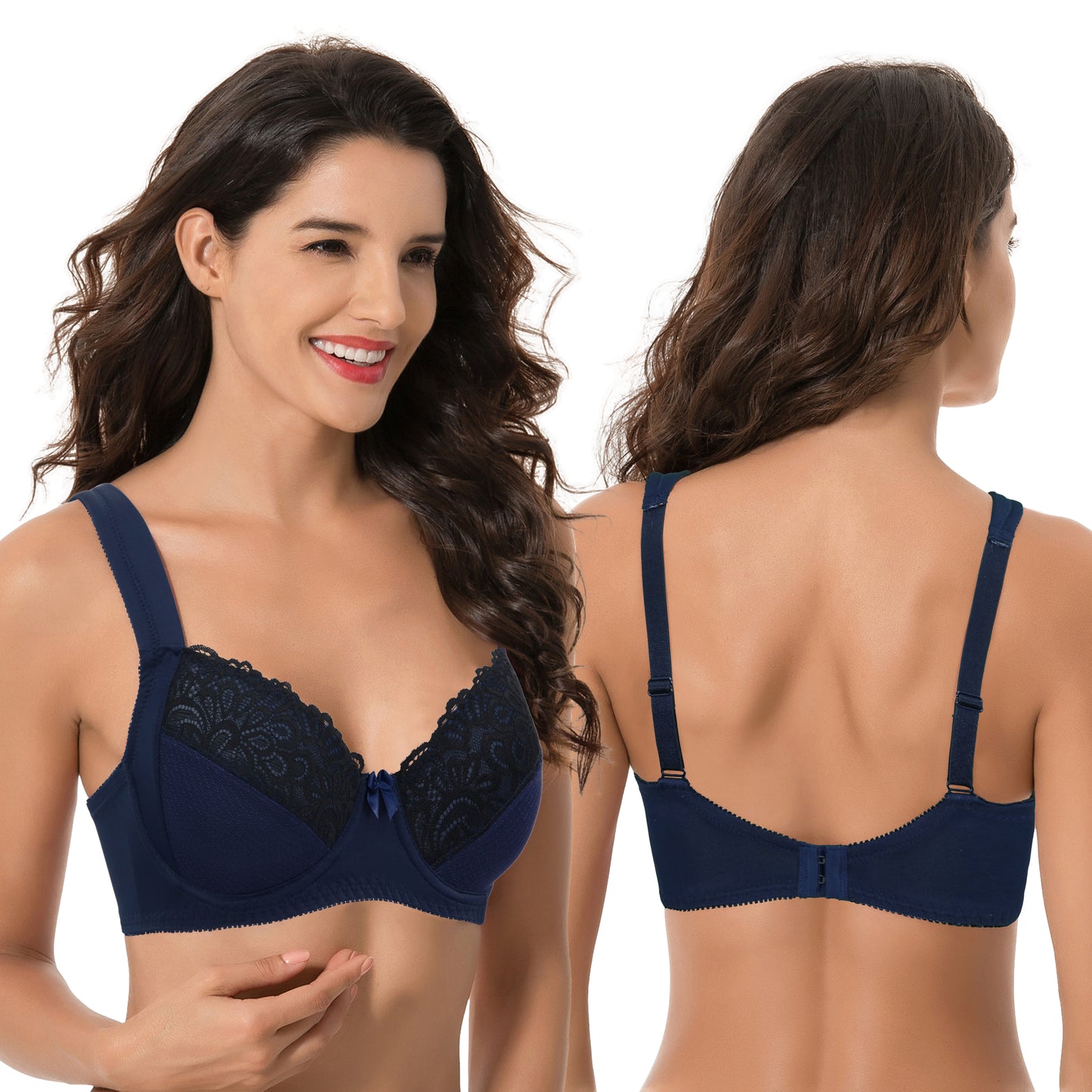 Women's Plus Size Unlined Underwire Lace Bra with Cushion Straps