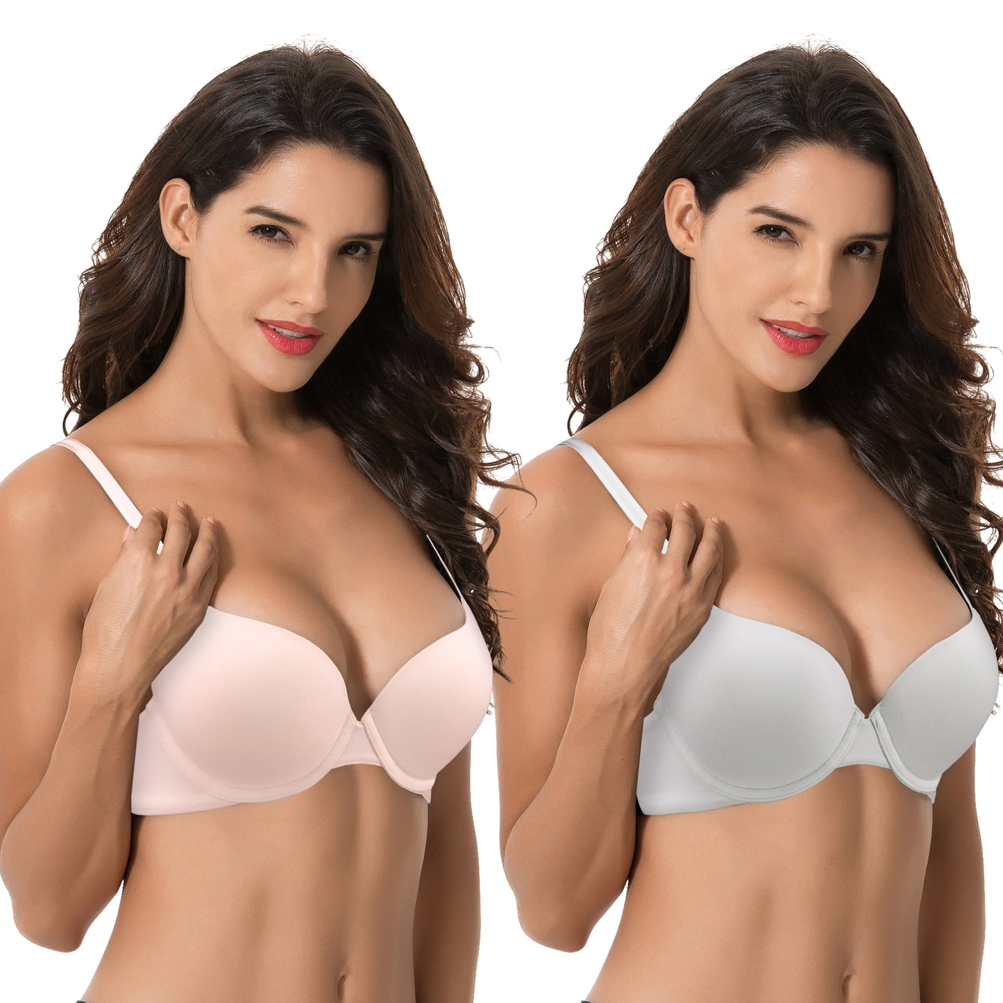Women's Light Lift Add 1 Cup Push Up Underwire Convertible Tshirt Bra-2PK-LT GRAY,PINK