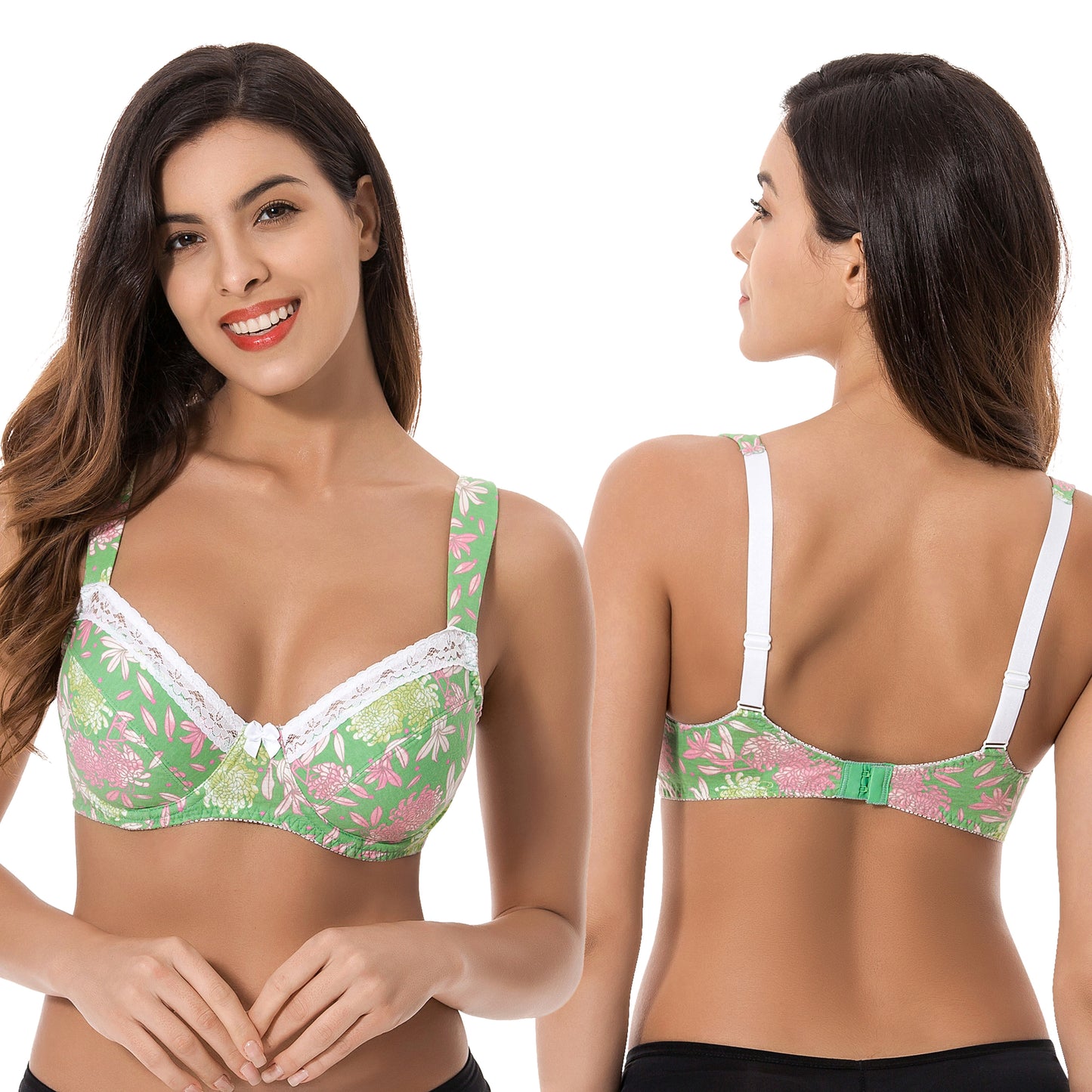 Women's Plus Size Underwired Unlined Balconette Cotton Bra-3Pack
