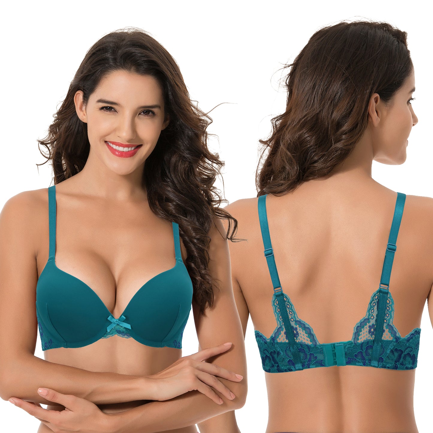 Womens Plus Size Push Up Add 1 Cup Underwire Perfect Shape Tshirt Bra-2PK