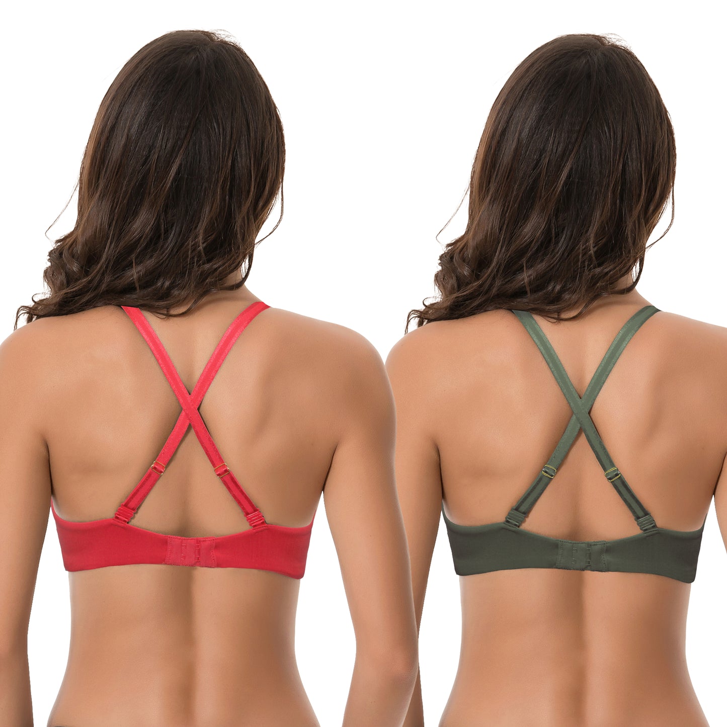 Women's Light Lift Add 1 Cup Push Up Underwire Convertible Tshirt Bra-2PK-RED,GREEN