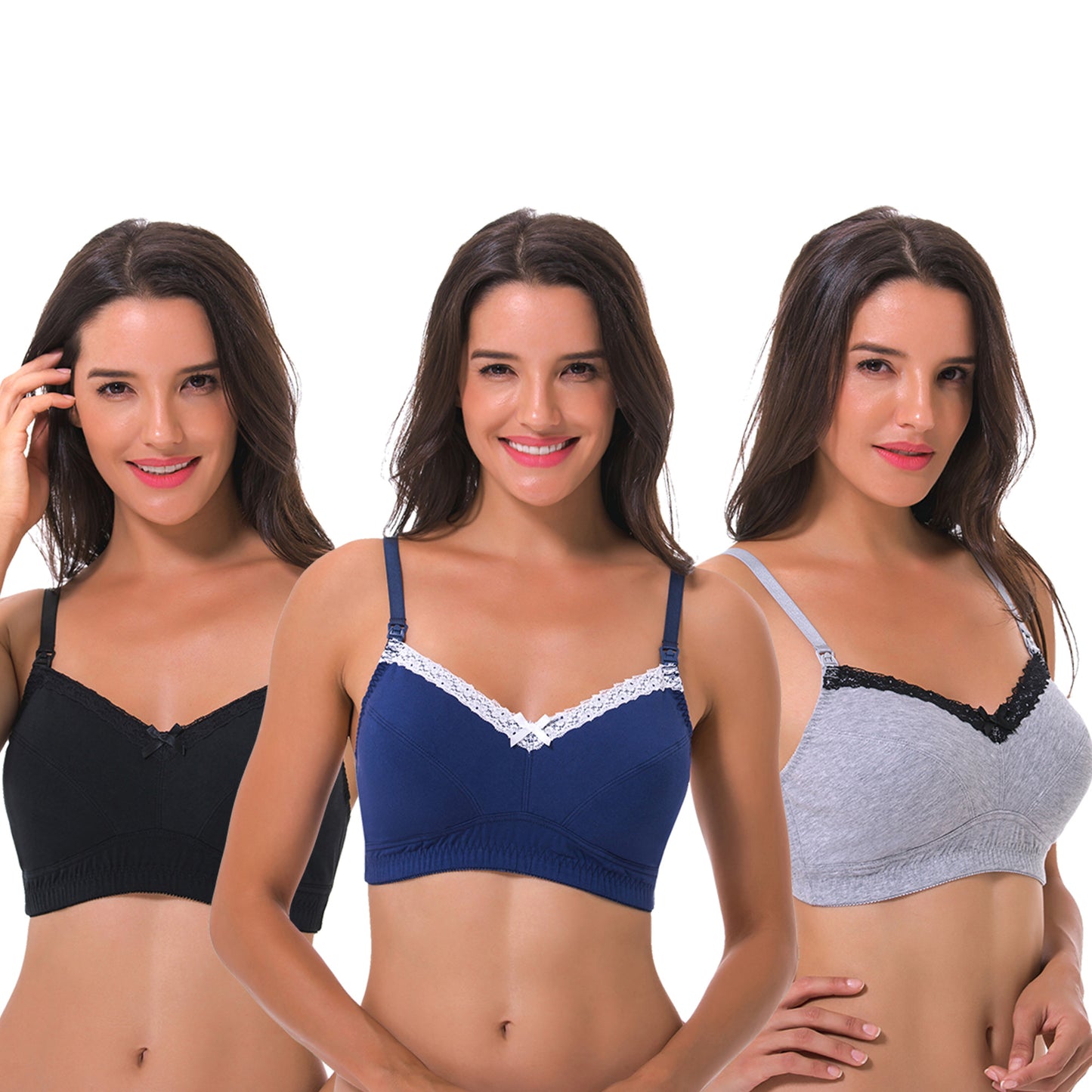 Women's Nursing Plus Size Wirefree Unlined Maternity Lace Trim Bra