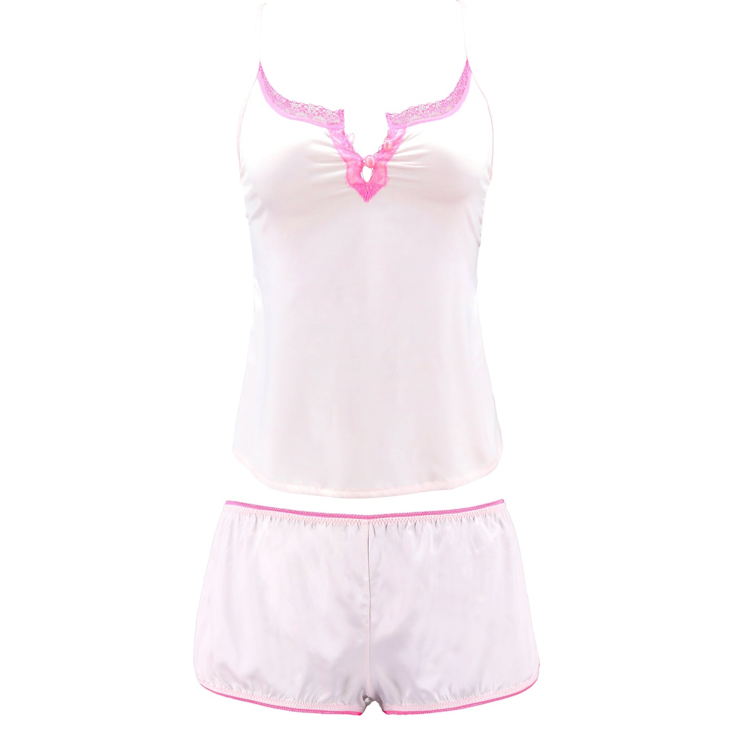 Women's Satin Lingerie Lace Camisole Tank Top With Shorts Pajama Set