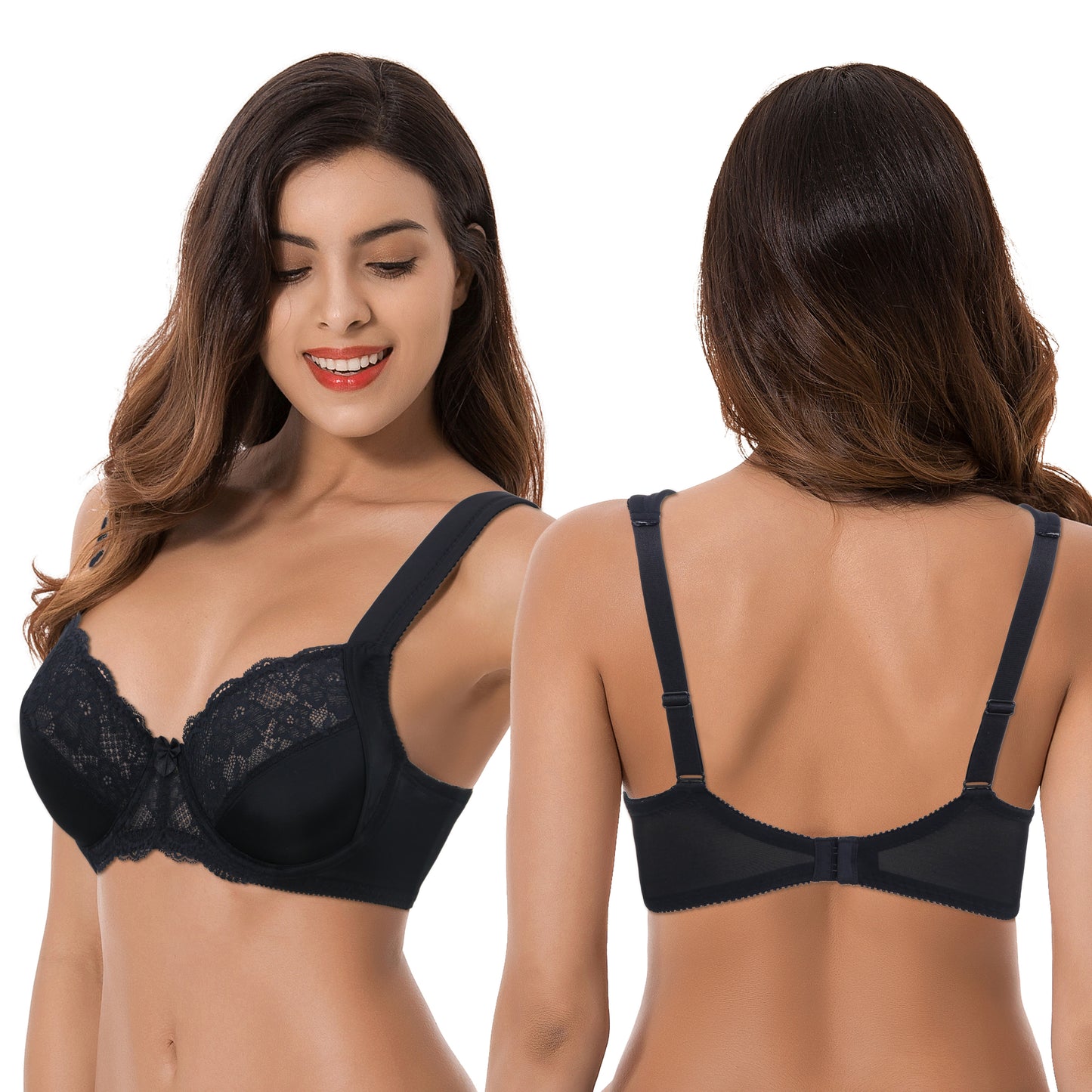 Women's Plus Size Unlined Underwire Lace Bra with Cushion Straps