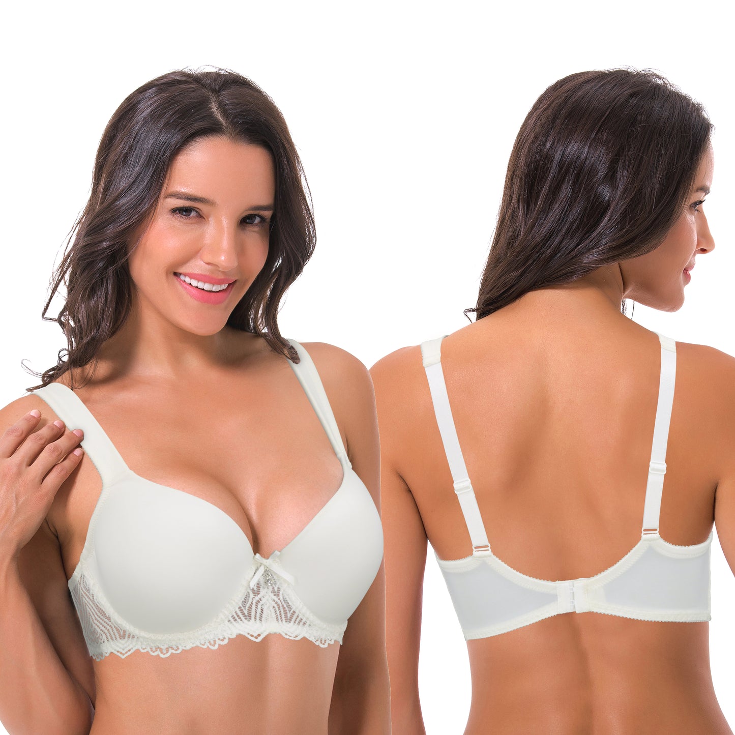 Women's Lightly Padded Underwire Lace Bra with Padded Shoulder Straps