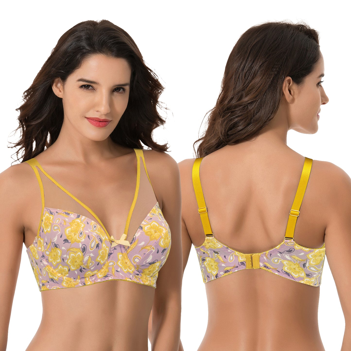 Plus Size Minimizer Underwire Bra with Floral and leopard Print-2pack