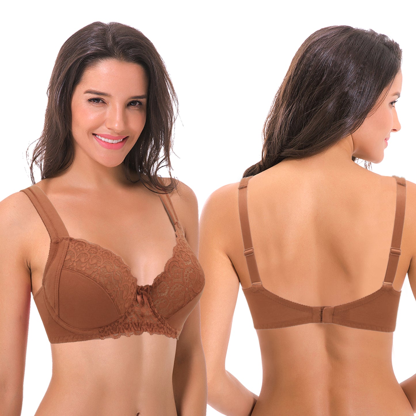 Women's Plus Size Unlined Underwire Lace Bra with Cushion Straps-2PK