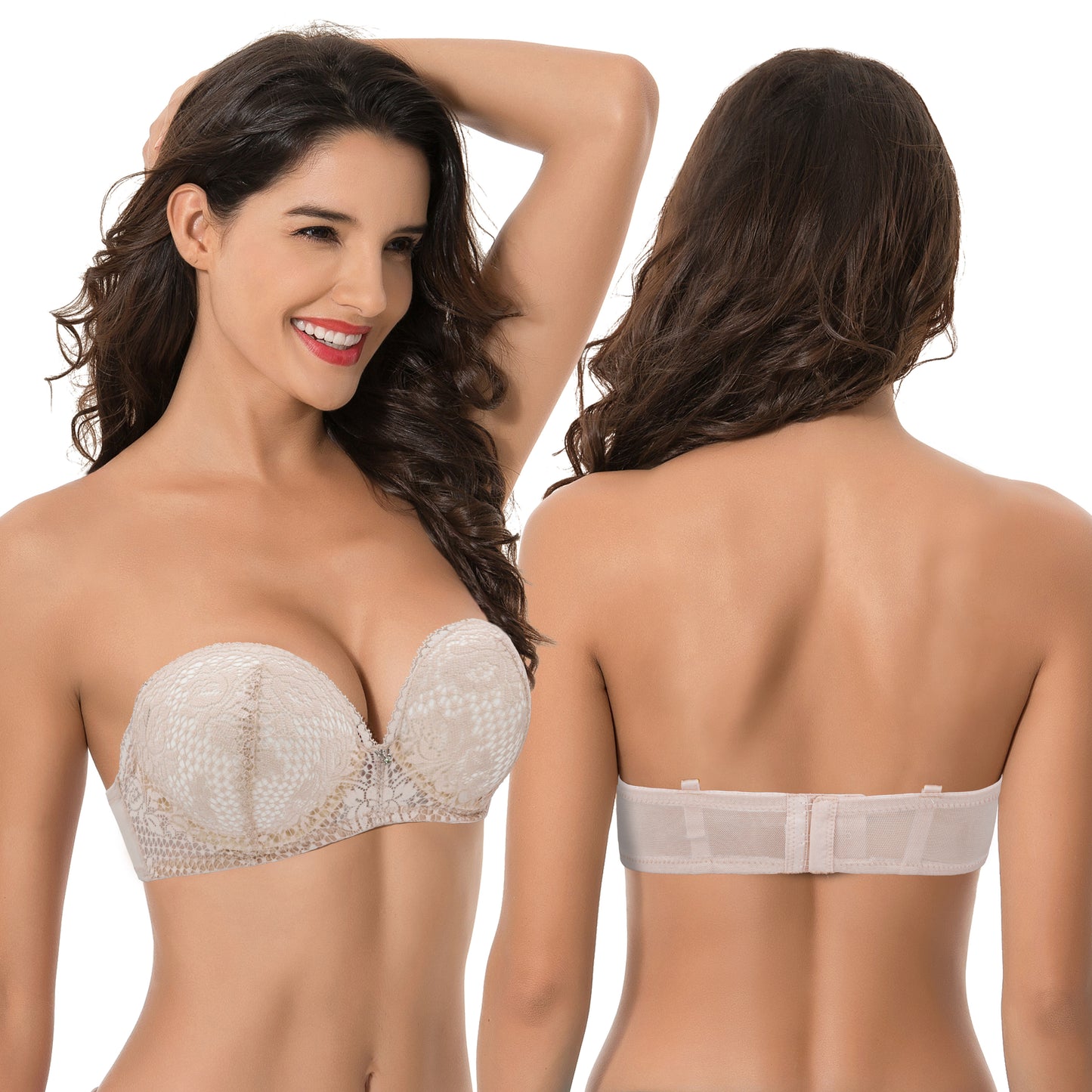 Women's Plus Size Add 1+ Cup Push Up Perfect Shape Underwire Lace Bra-2PK-Nude,Orange