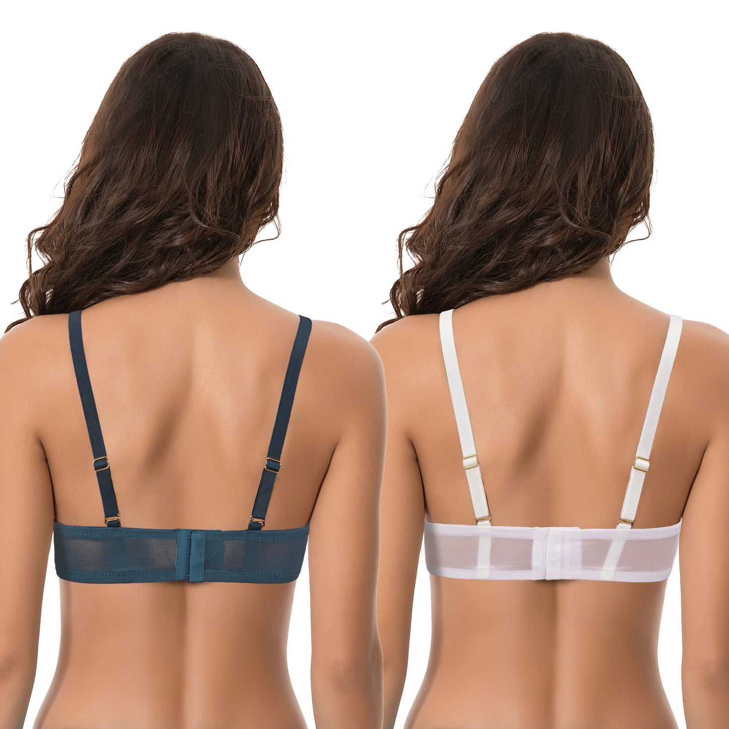 Women's Plus Size Add 1+ Cup Push Up Perfect Shape Underwire Lace Bra-2PK-Deep Green,Cream