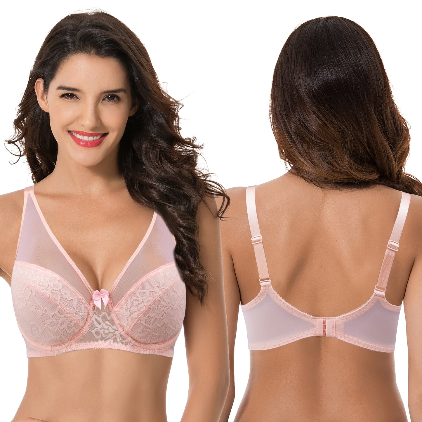 Women's Plus Size Minimizer Unlined Underwire Bra With Floral Lace-3PK