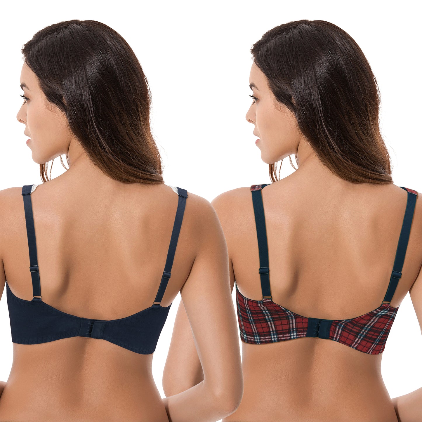 Women's Unlined Plus Size Comfort Cotton Underwire Bra-RED/BLUE,NAVY