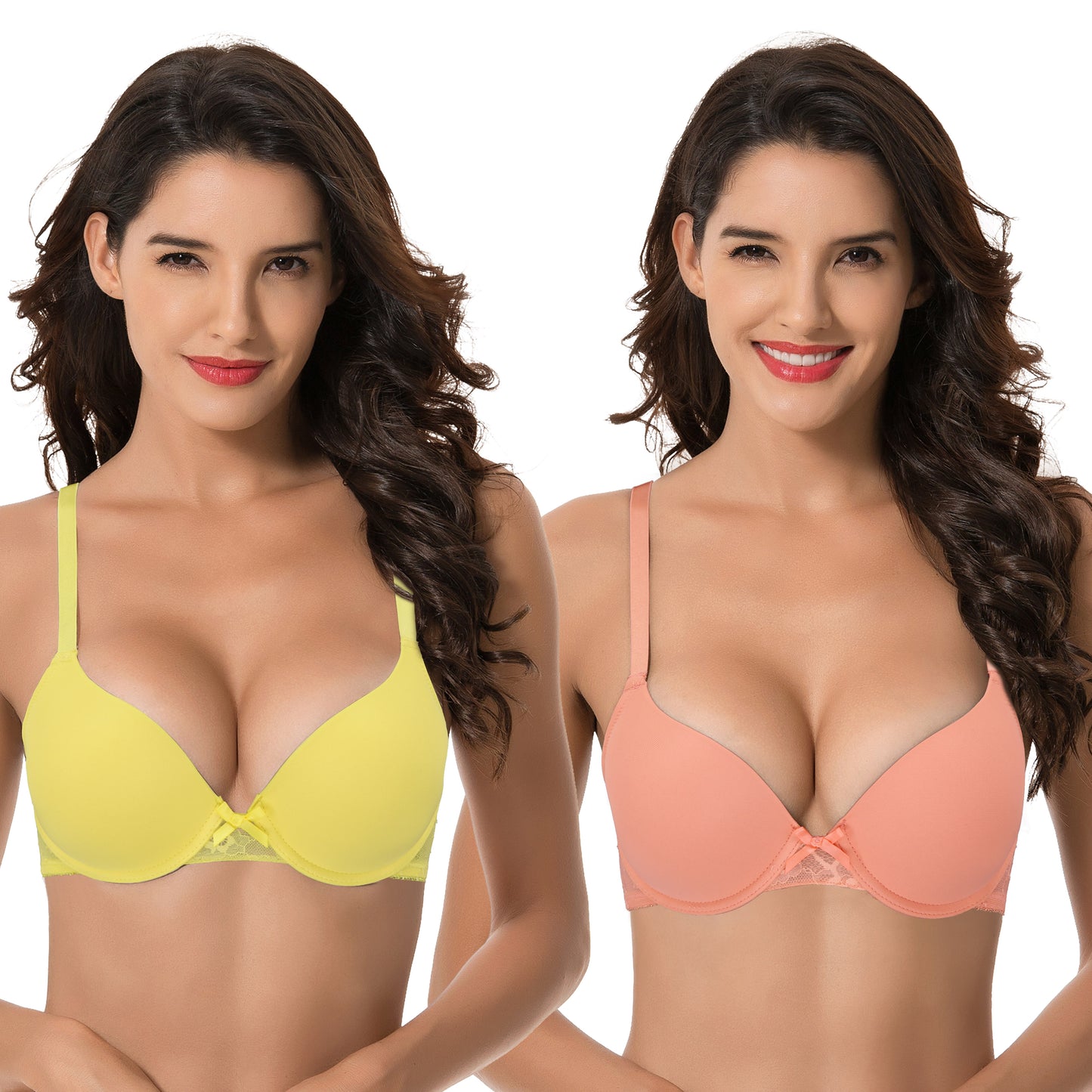 Womens Plus Size Perfect Shape Add 1 Cup Push Up Underwire Tshirt Bra-2PK