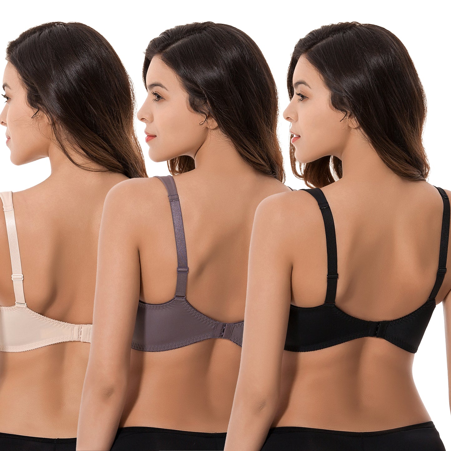 Plus Size Unline Minimizer Underwire Bra with Embroidery Lace-3Pack