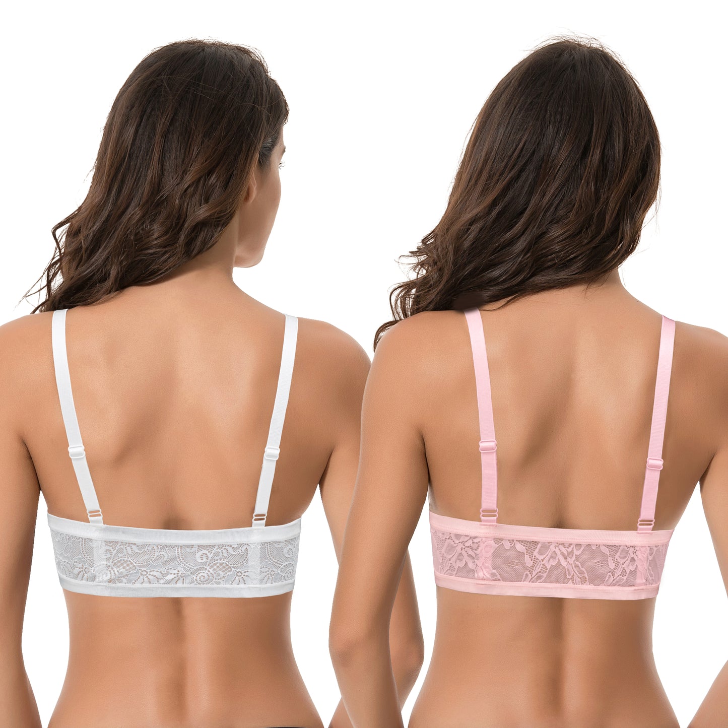 Women's Plus Size Full Coverage Underwire Front Close Bras-2PK-PINK,WHITE