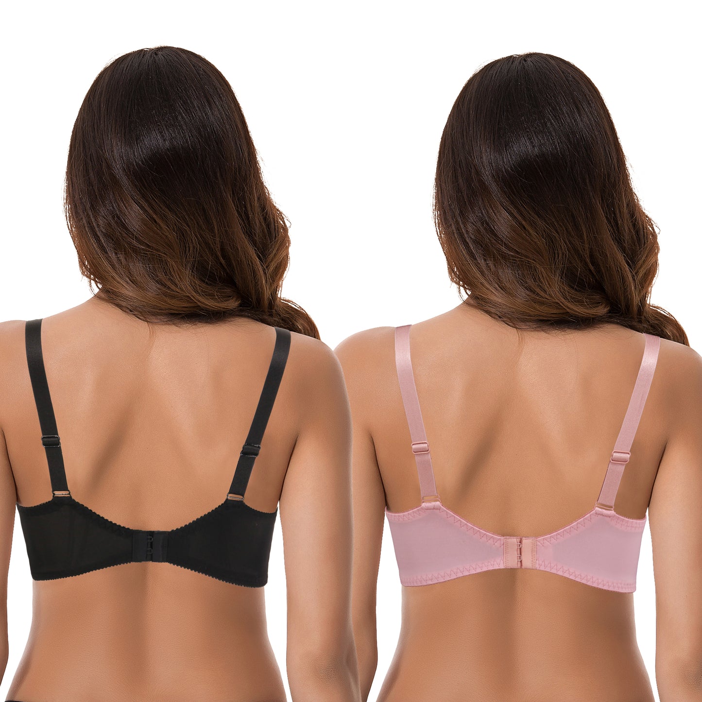 Women's Plus Size Unlined Minimizer Full Coverage Mesh Underwire Bra-2pack-Black,Pink