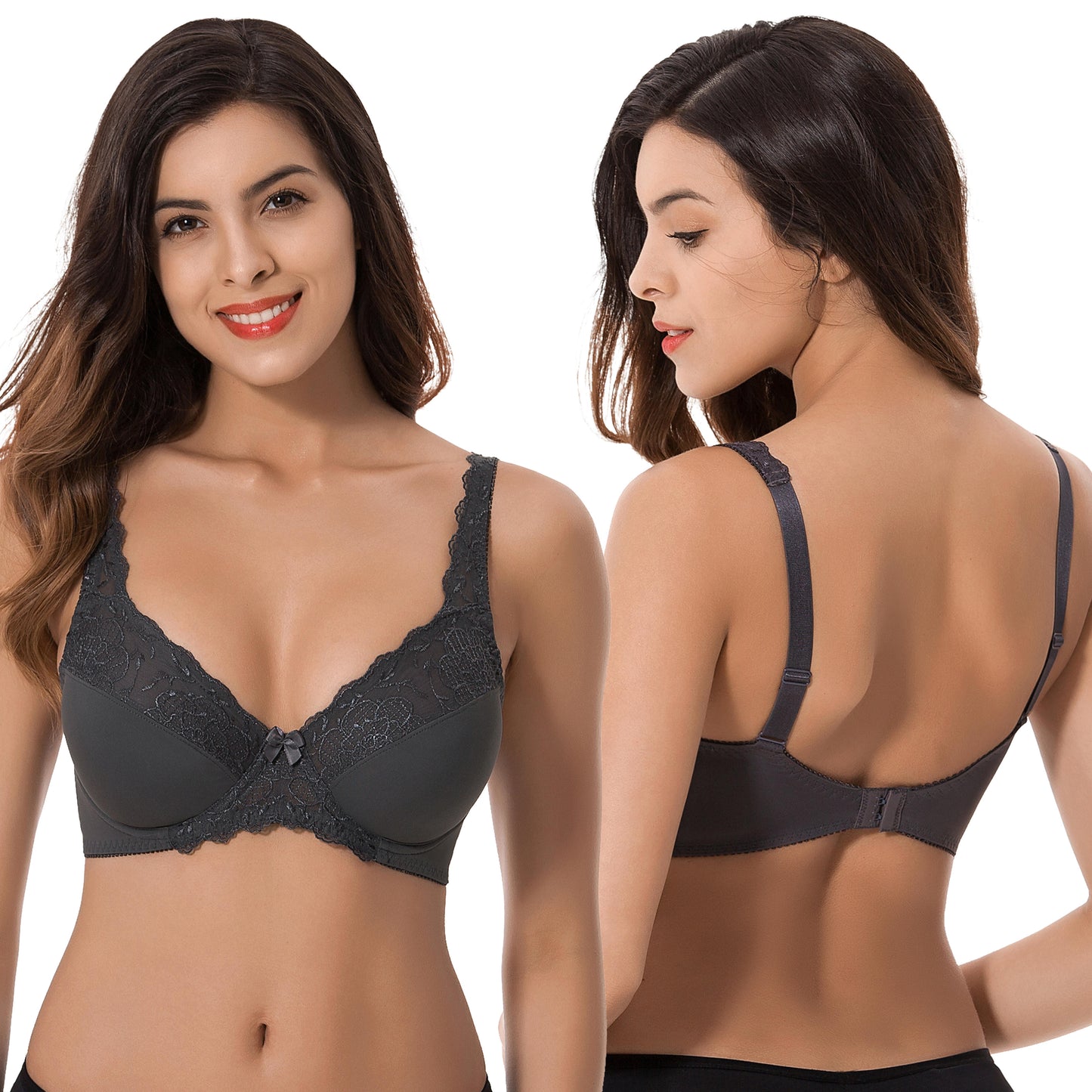Plus Size Minimizer Underwire Unlined Bra with Embroidery Lace-3Pack