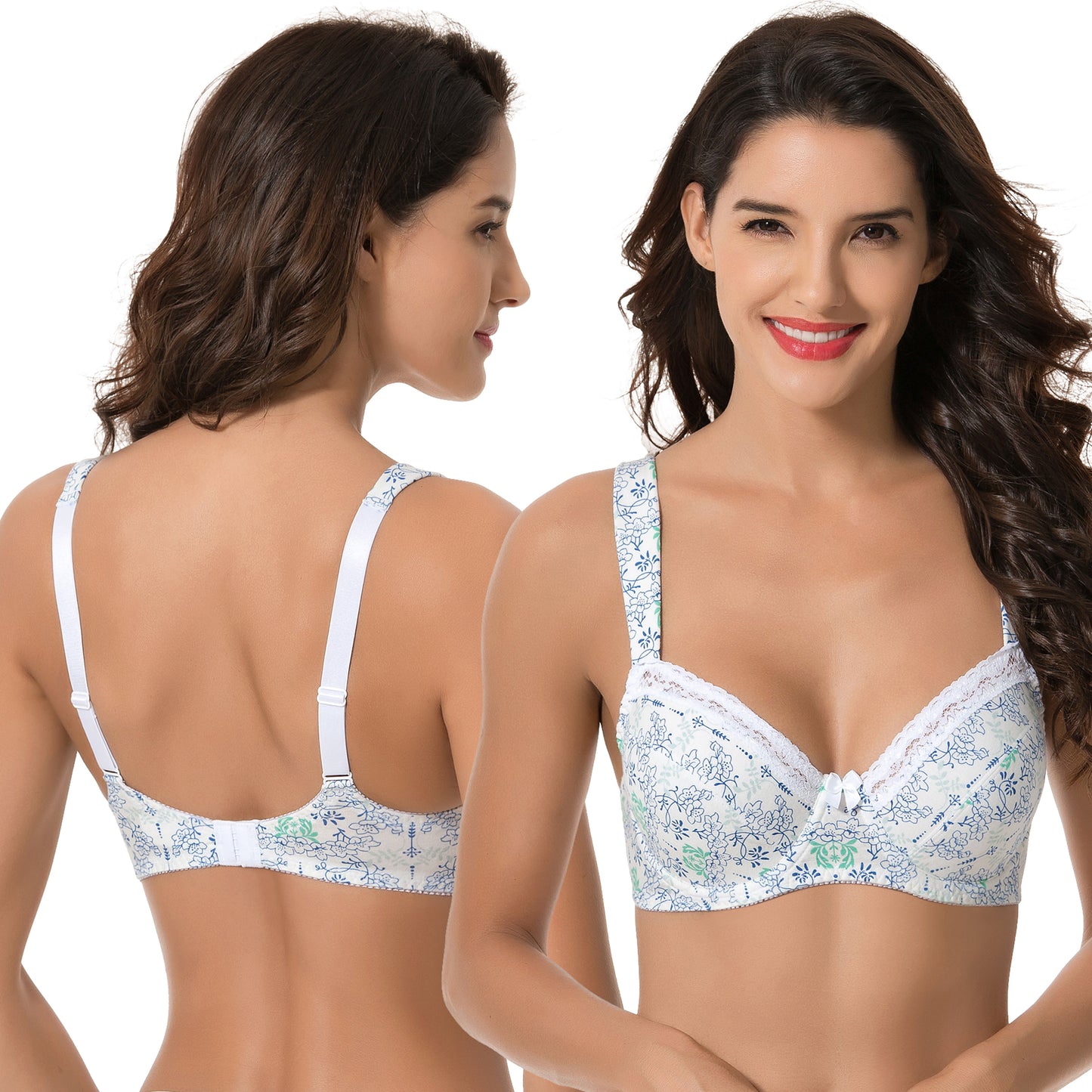 Women's Plus Size Underwired Unlined Balconette Cotton Bra-3Pack